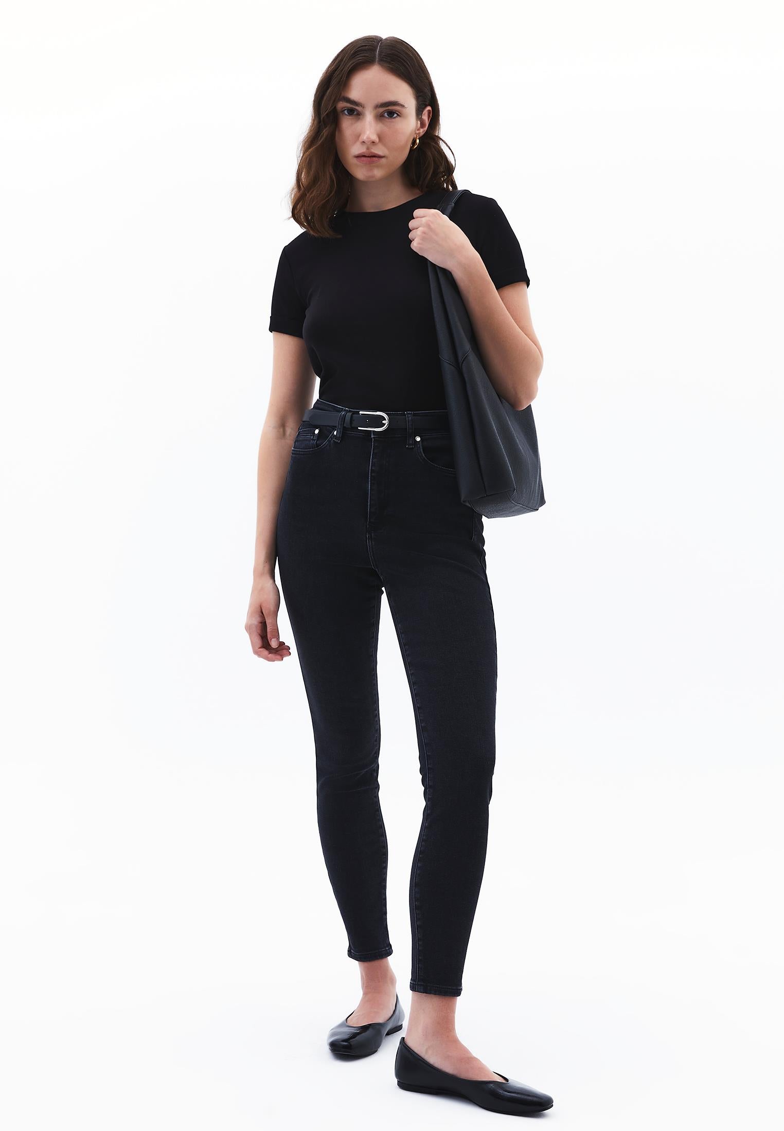 Ultra High Waist Skinny Jeans - BLACK DENIM