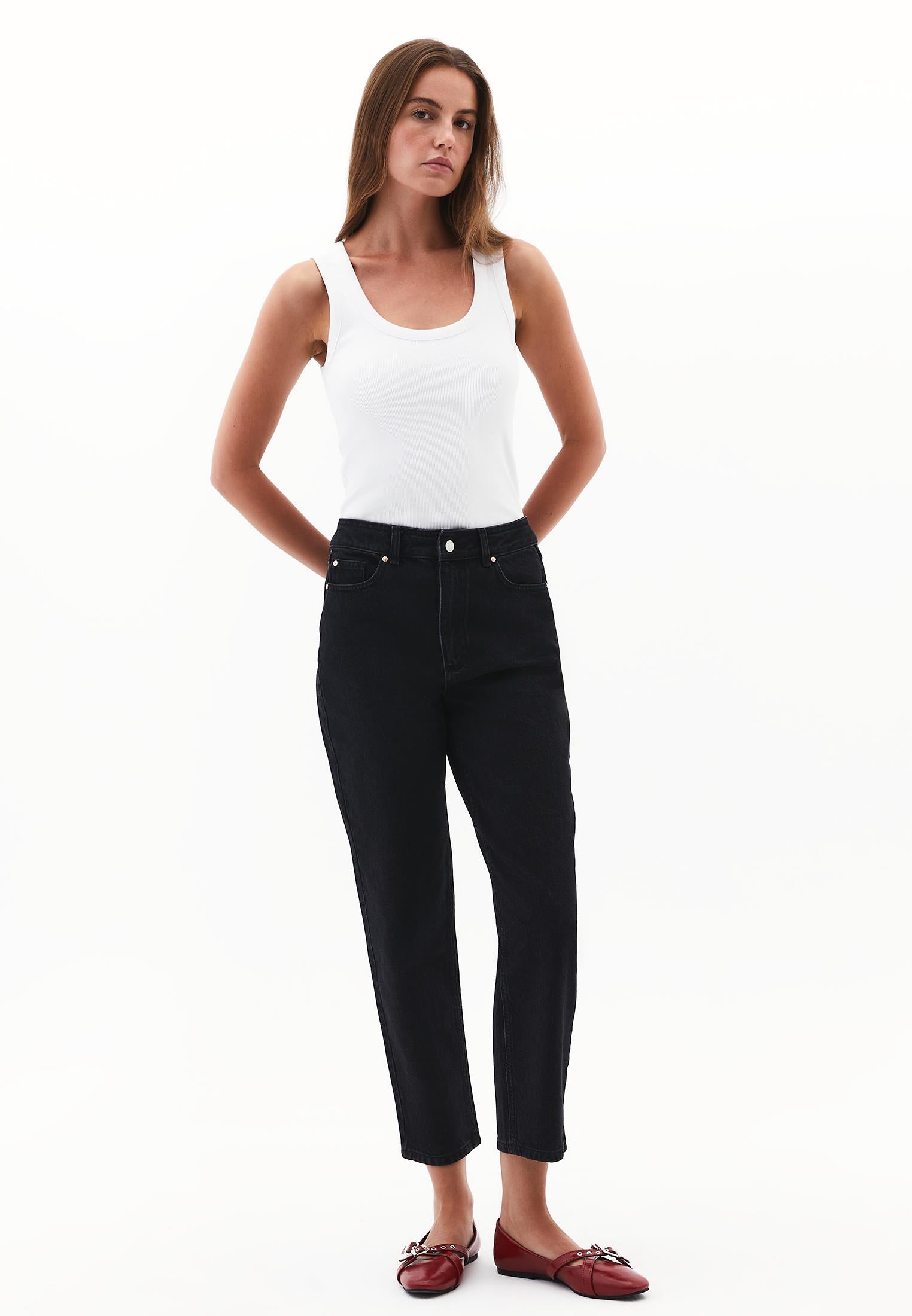 Ultra High Waist Slim Denim Pants - BLACK DENIM