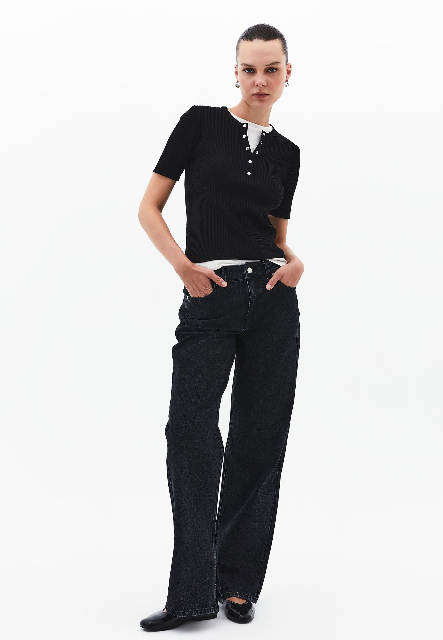 Straight Straight Leg Women's Pants - BLACK DENIM