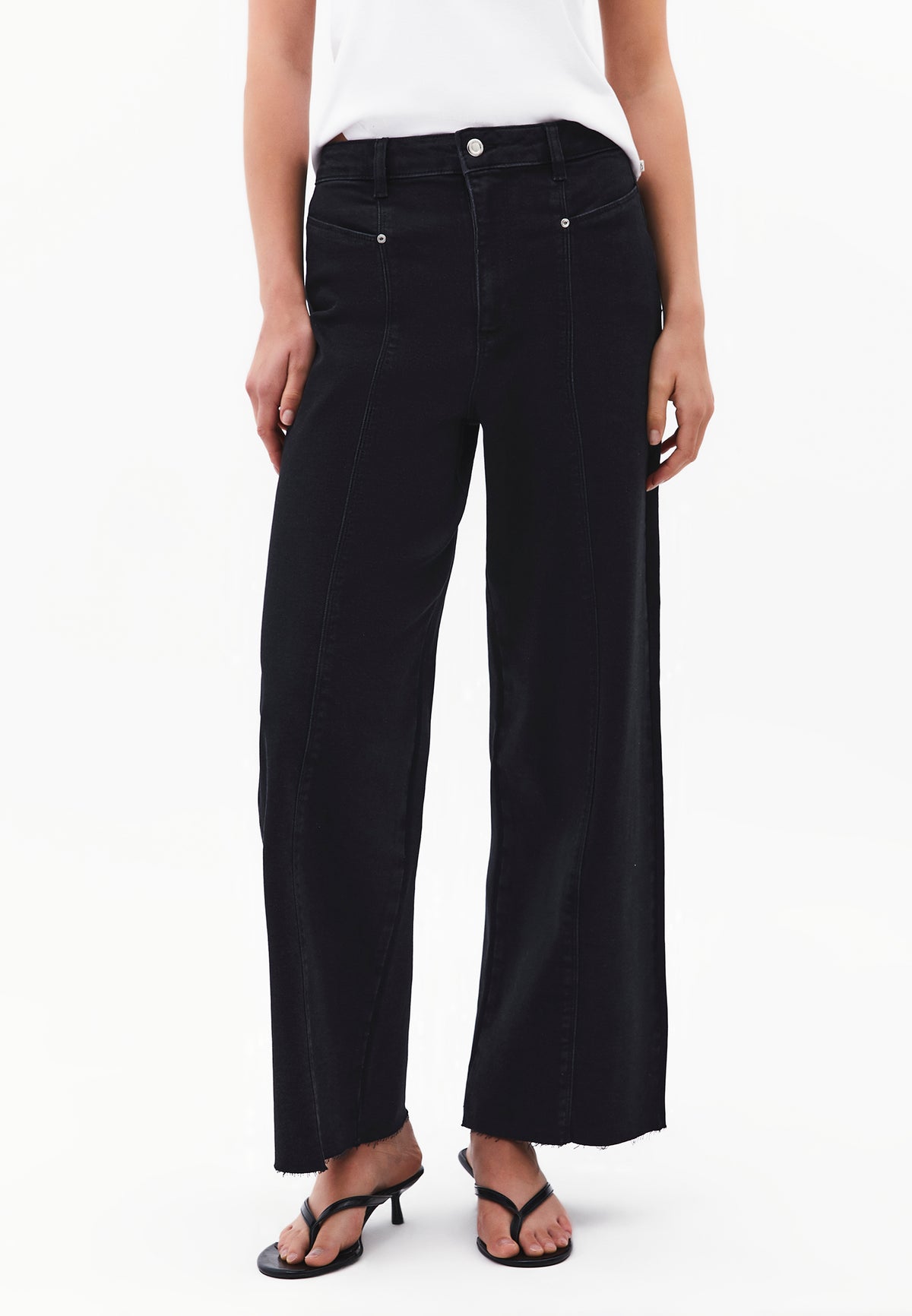 Wide Leg Cropped Pants - BLACK DENIM