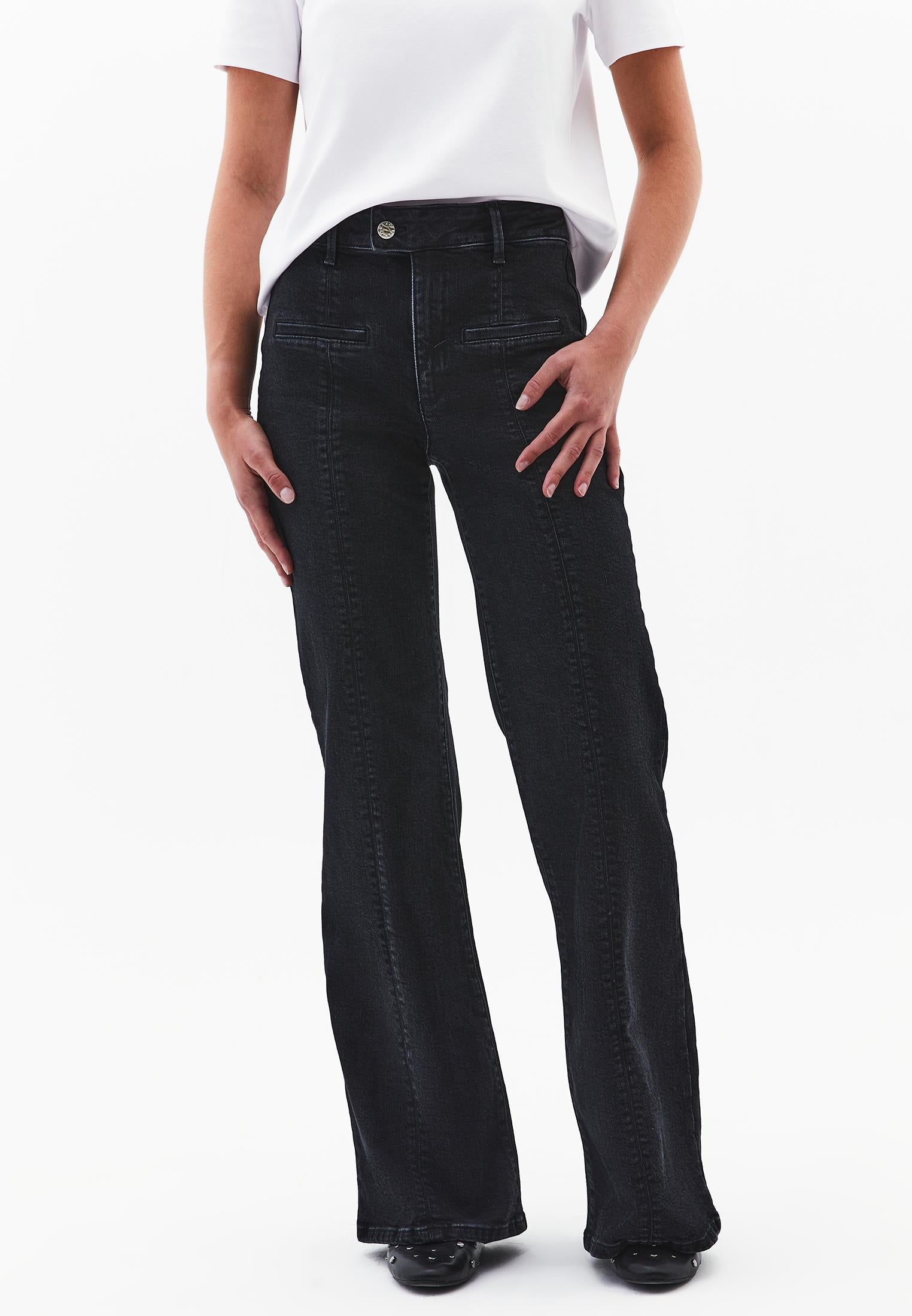 Spanish Leg Pocket Detailed Trousers - BLACK DENIM