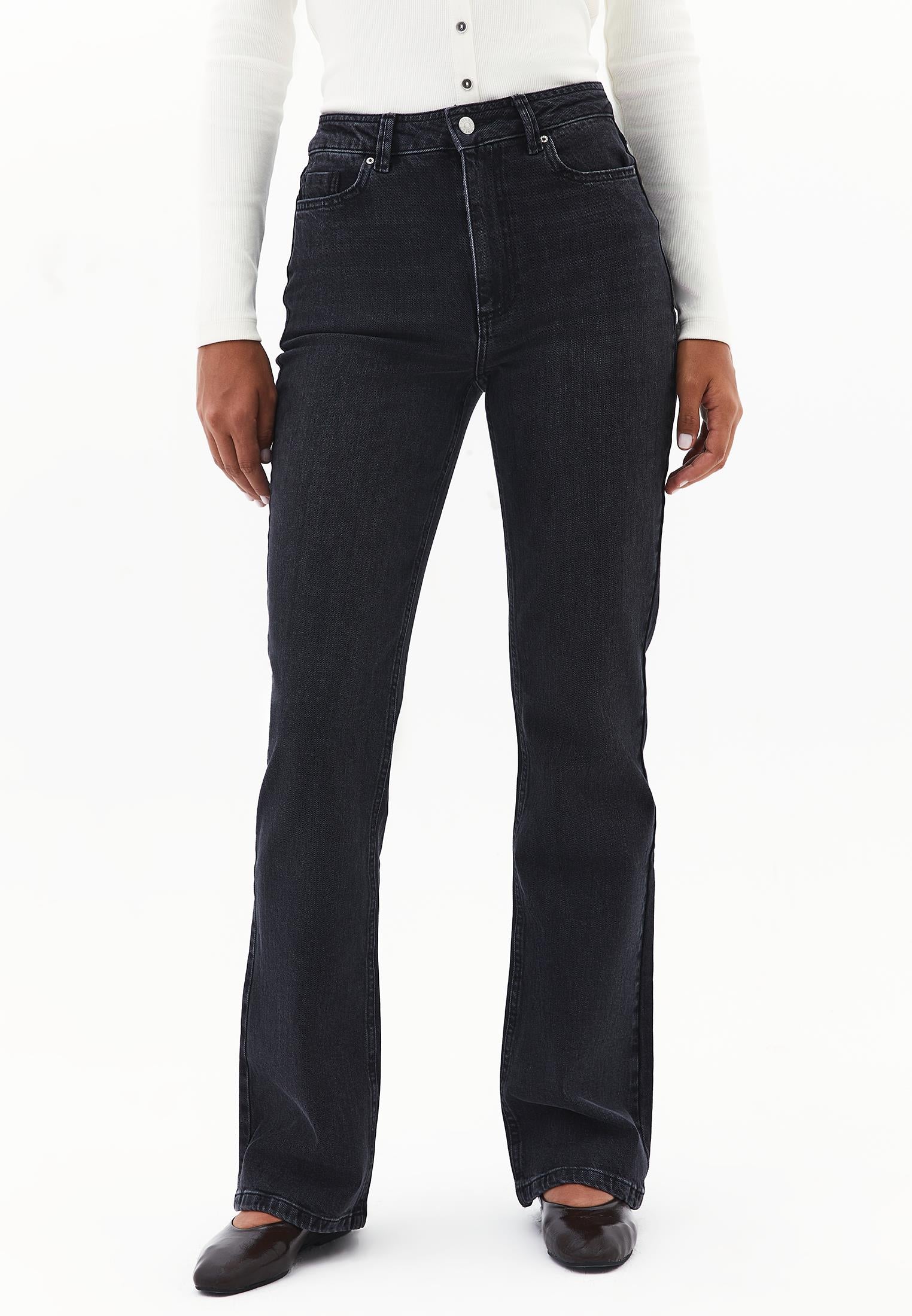 Ultra High Waist Straight Leg Denim Pants - BLACK DENIM