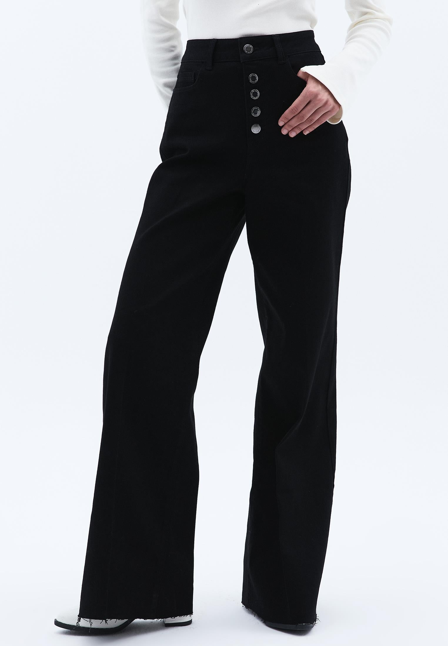High Waist Wide Leg Women's Pants - BLACK DENIM