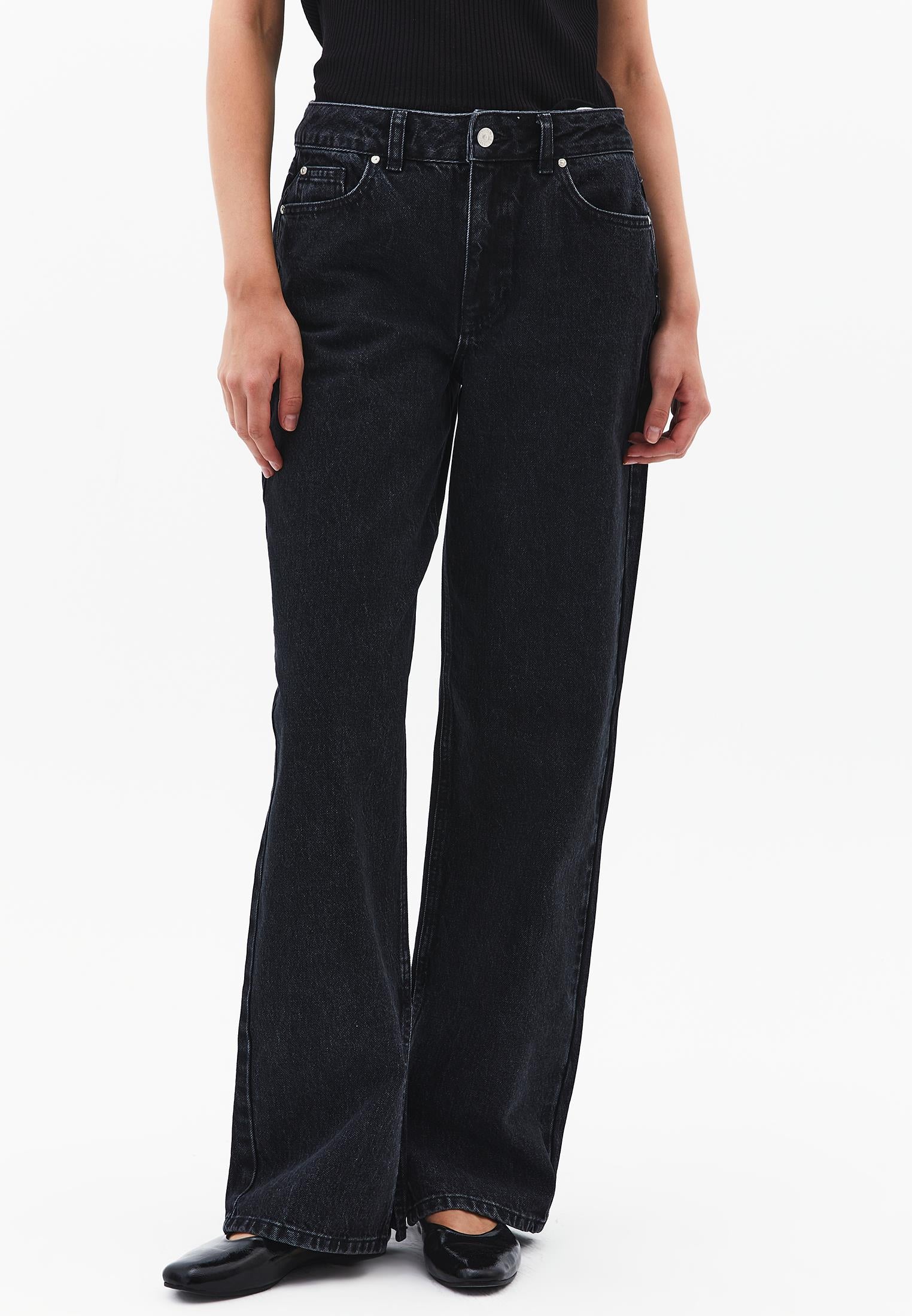 Straight Straight Leg Women's Pants - BLACK DENIM