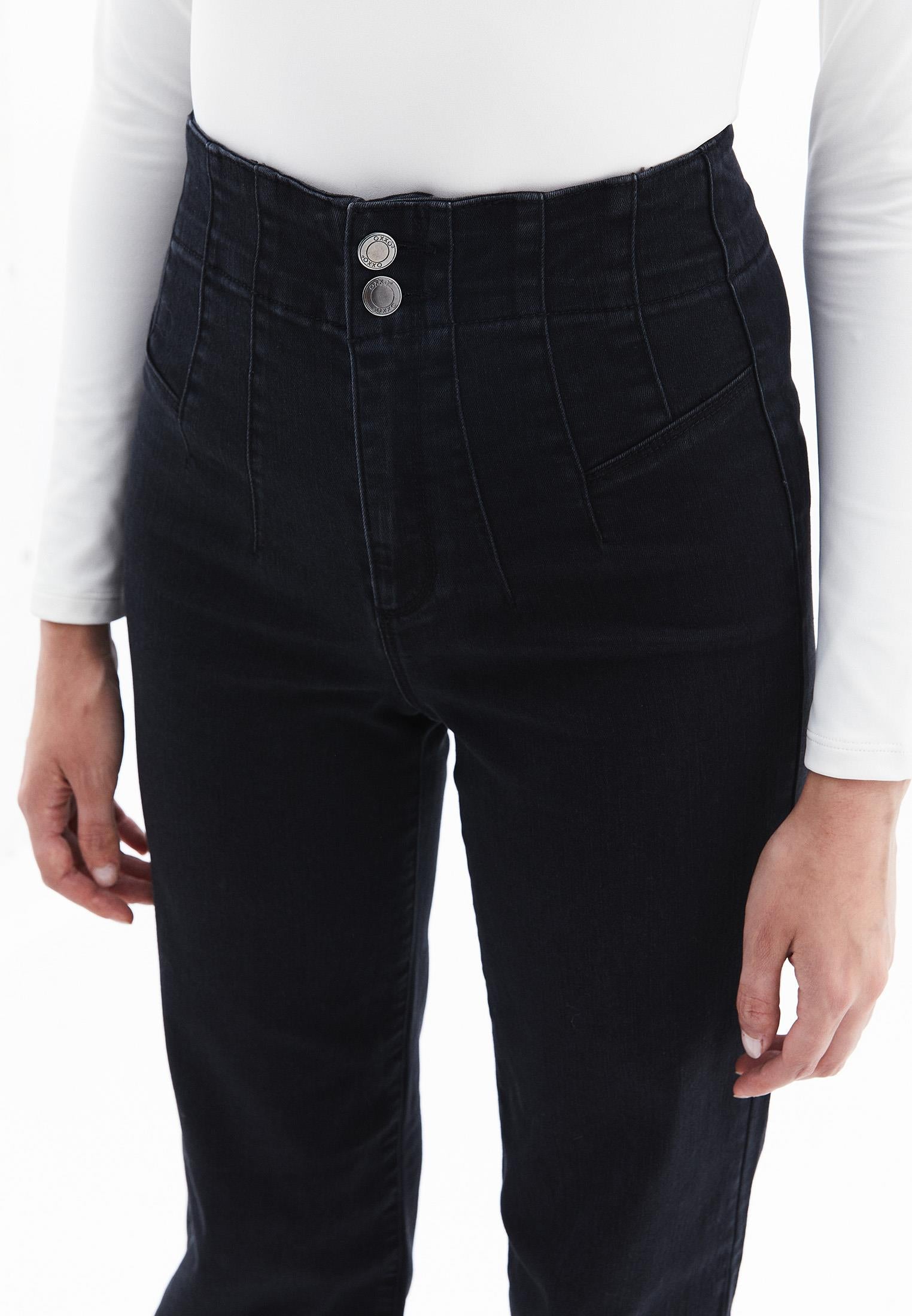 Ultra High Waist Straight Leg Pants - BLACK DENIM