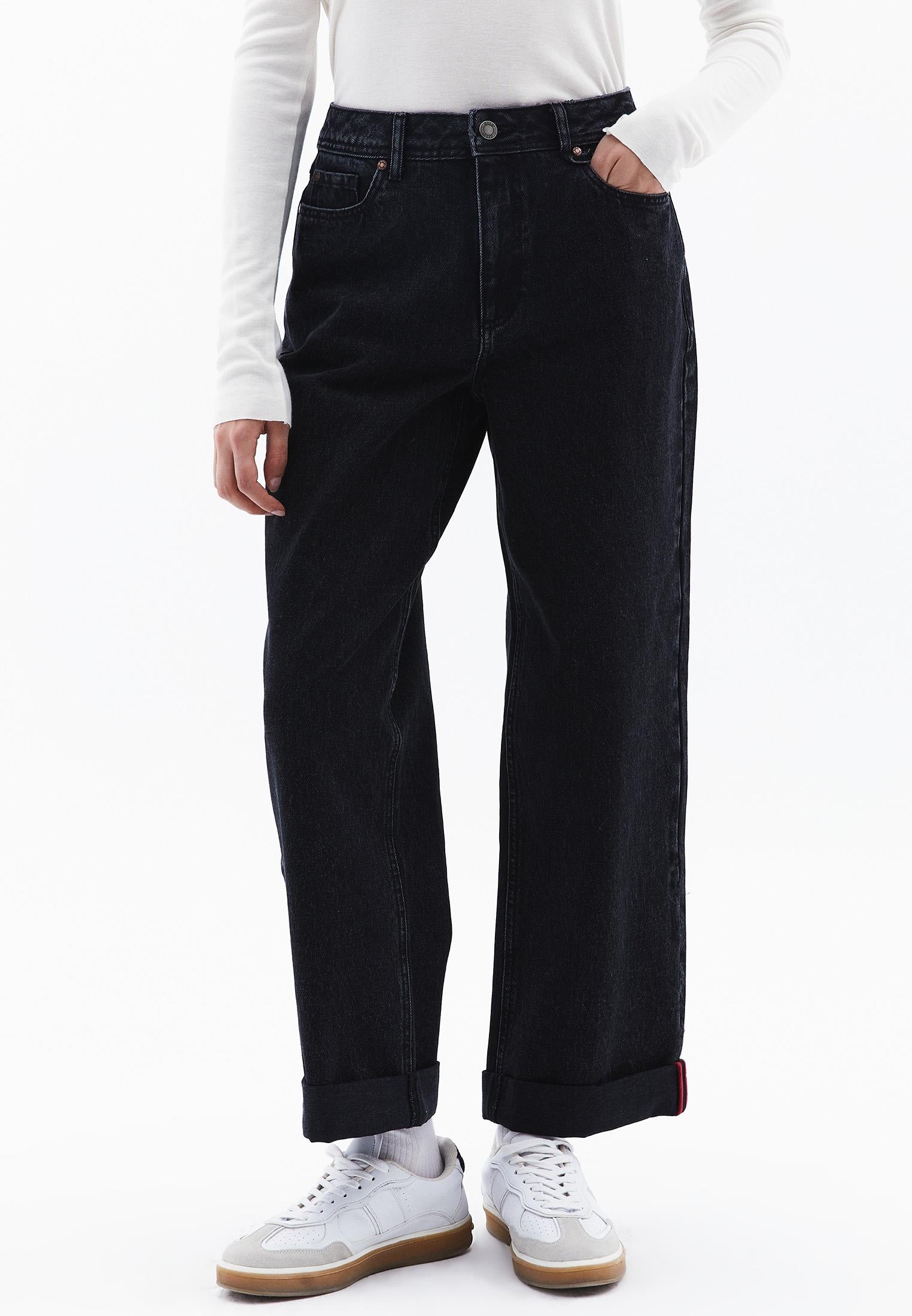 Boyfriend Low Waist Straight Leg Jeans - BLACK DENIM