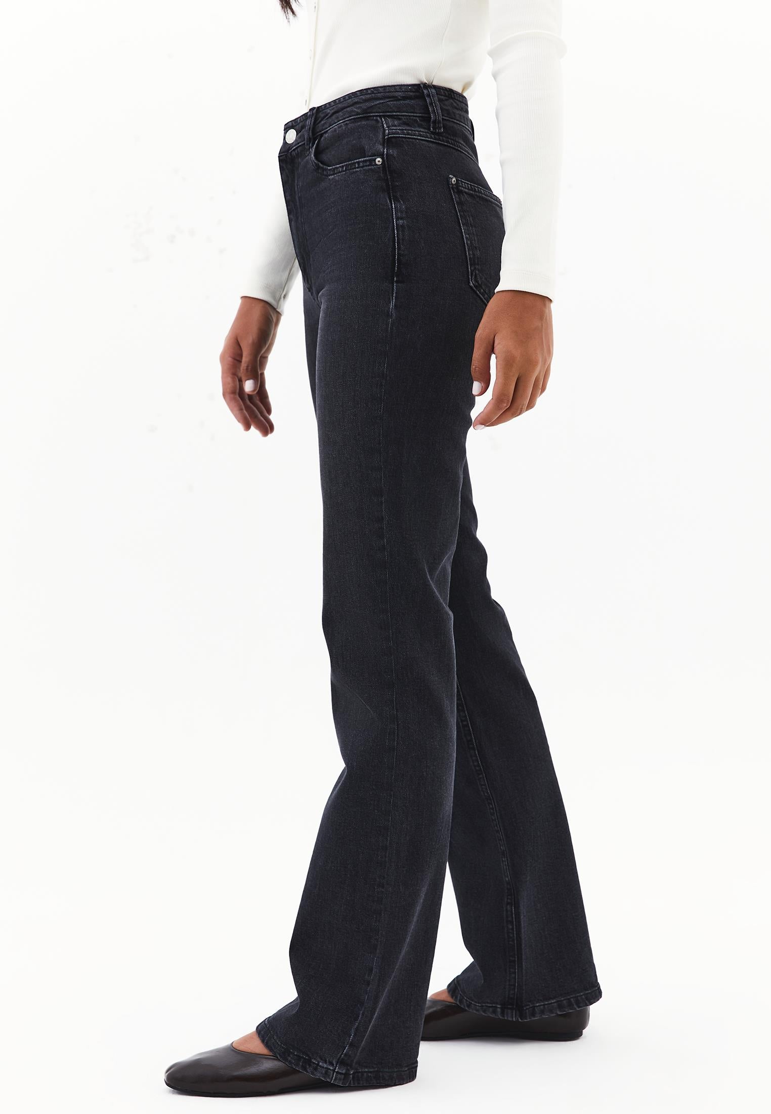 Ultra High Waist Straight Leg Denim Pants - BLACK DENIM