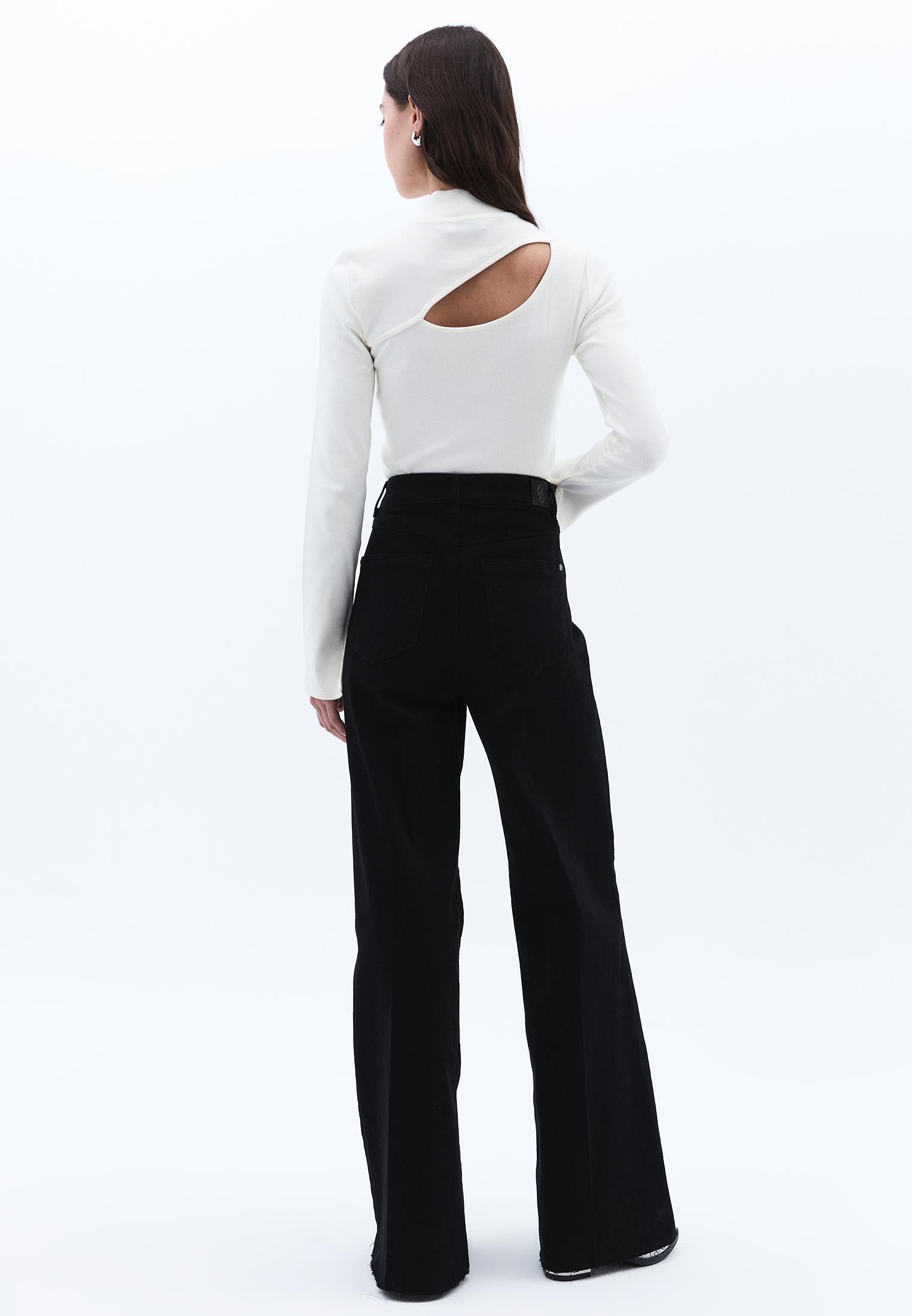 High Waist Wide Leg Women's Pants - BLACK DENIM