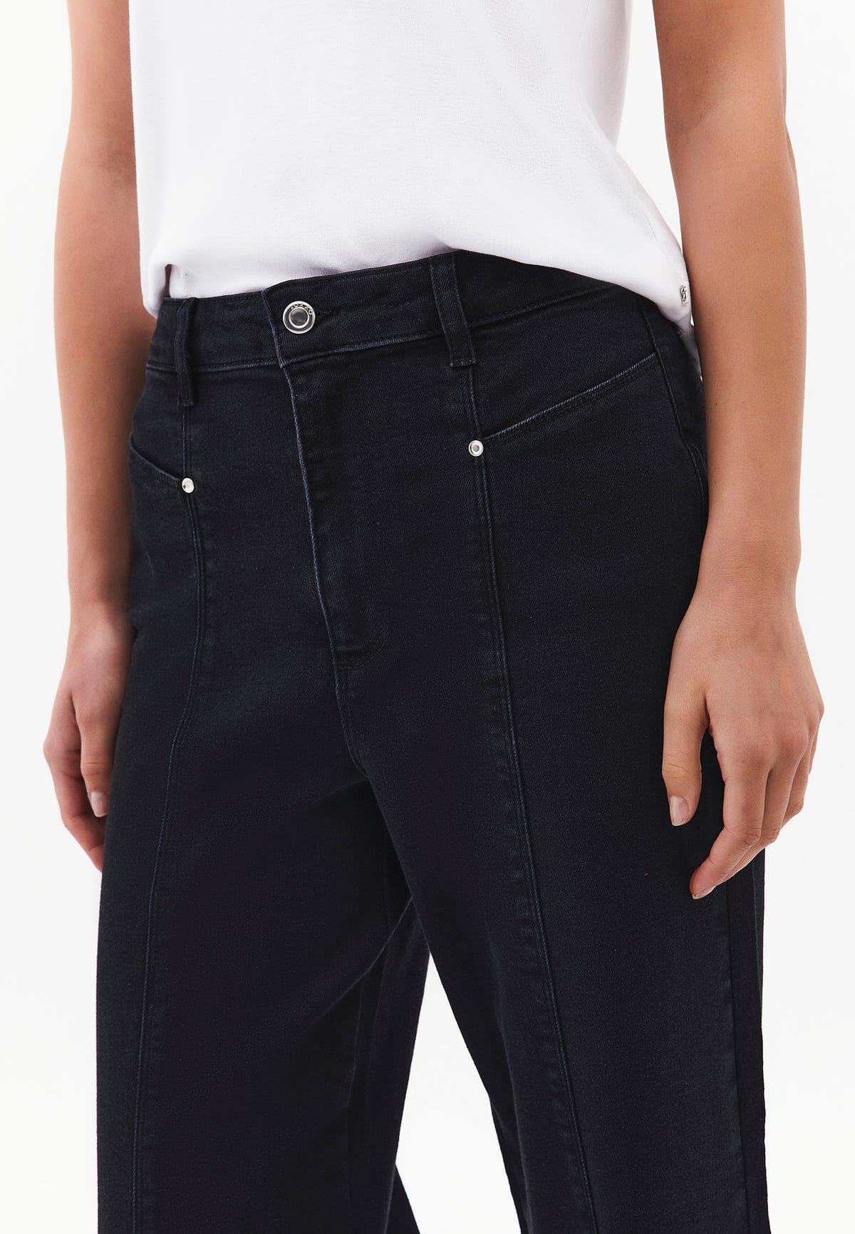 Wide Leg Cropped Pants - BLACK DENIM