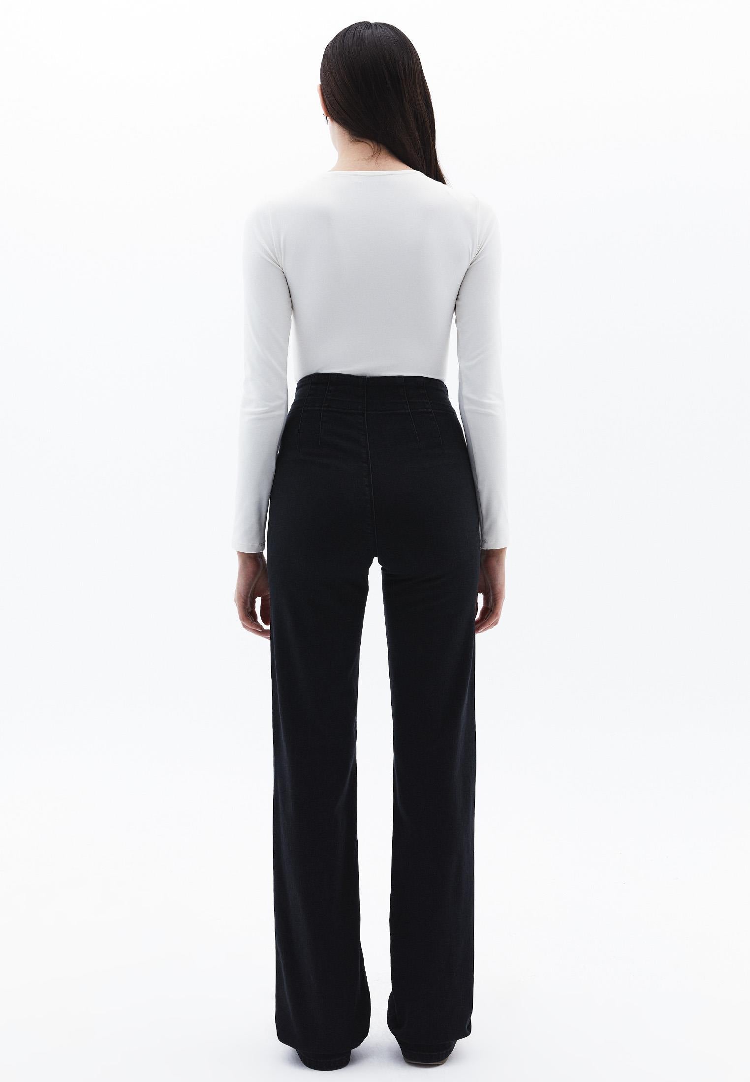 Ultra High Waist Straight Leg Pants - BLACK DENIM