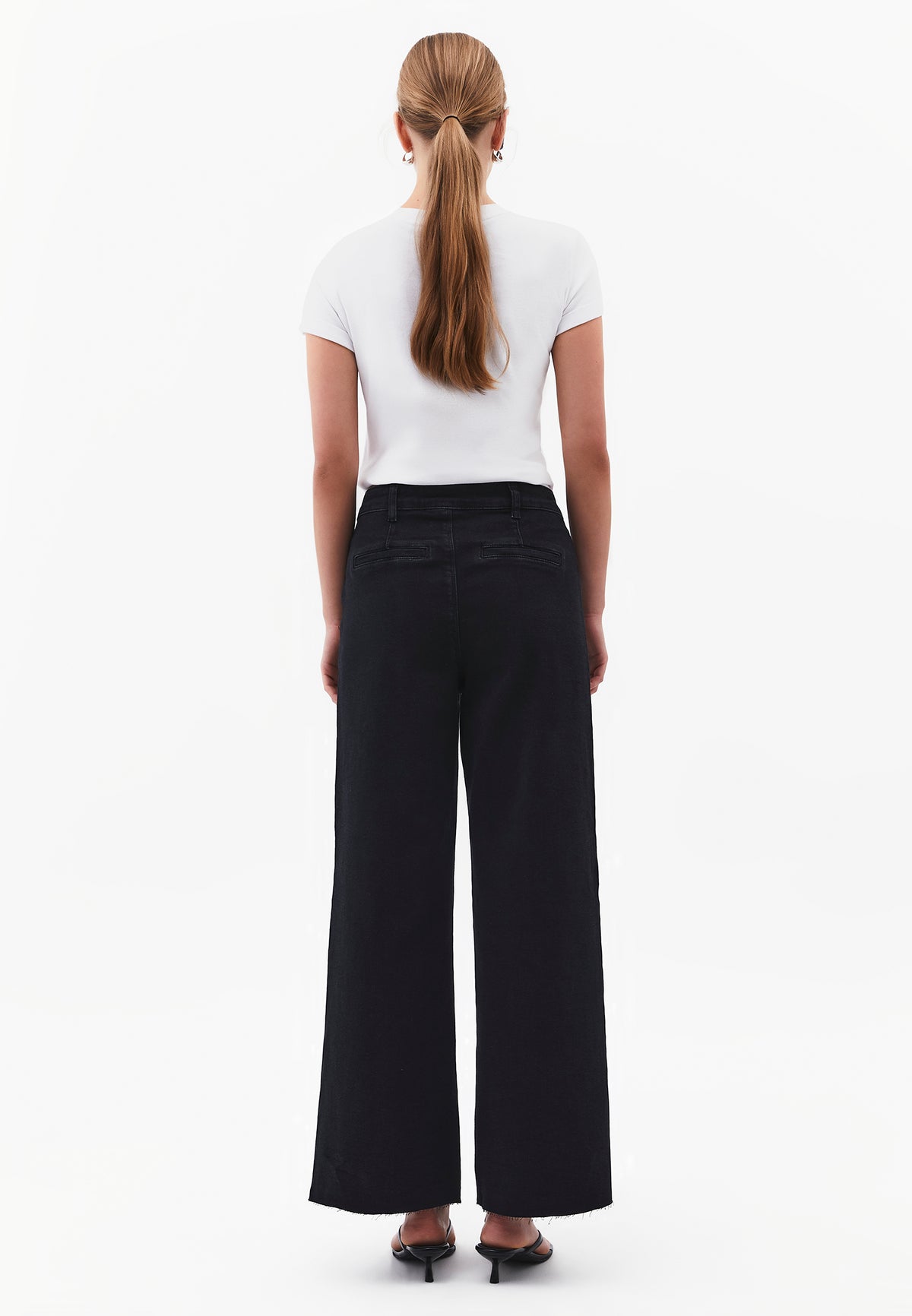 Wide Leg Cropped Pants - BLACK DENIM