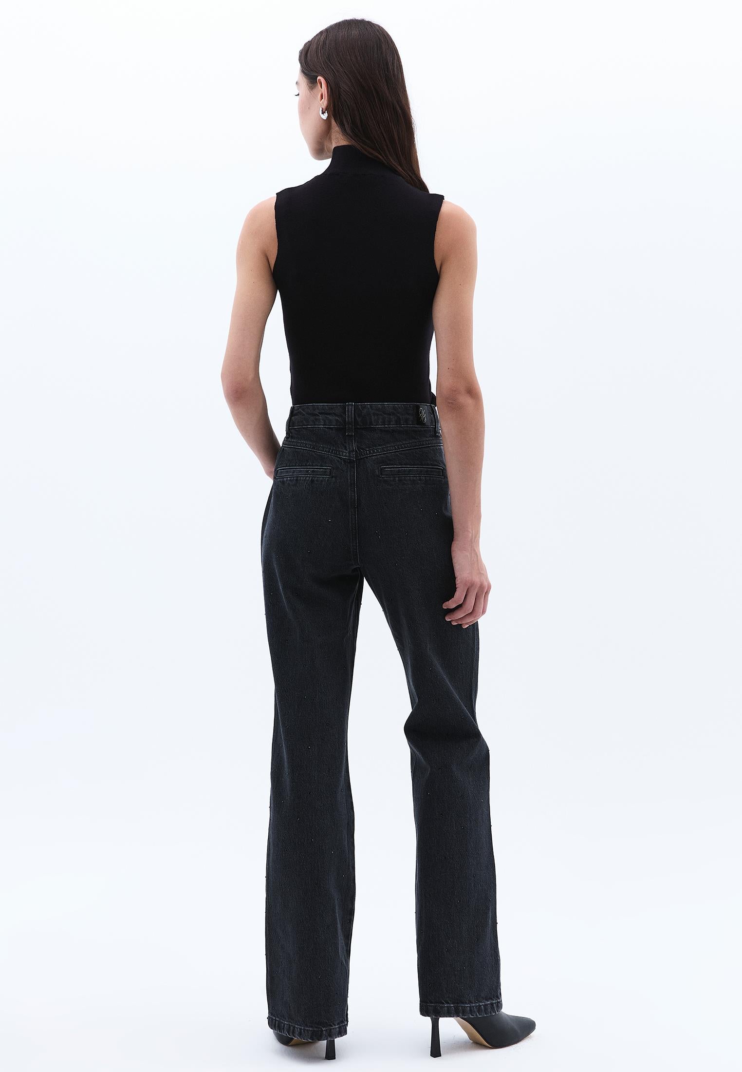 Ultra High Waist Flared Spanish Pants - BLACK DENIM