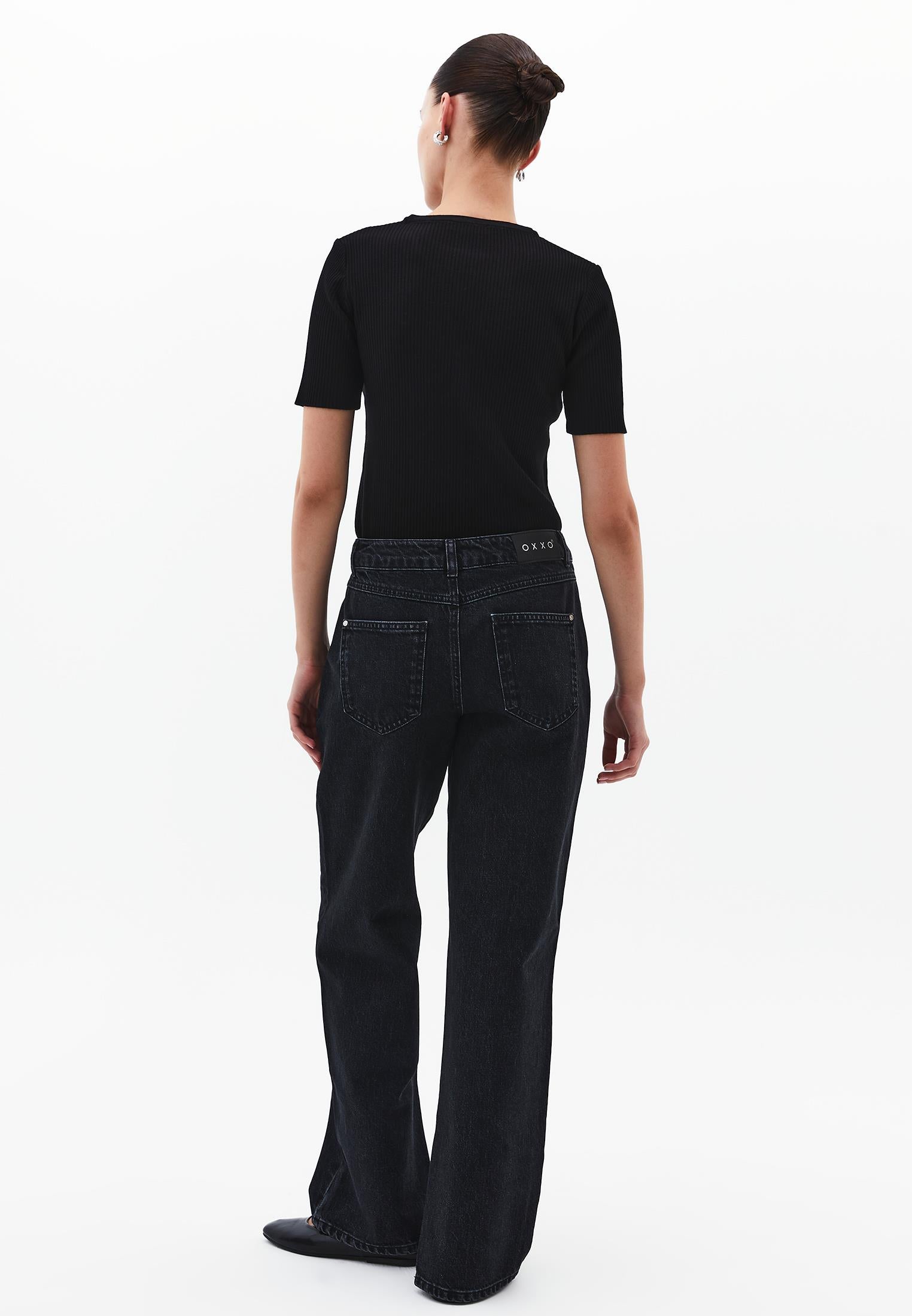 Straight Straight Leg Women's Pants - BLACK DENIM