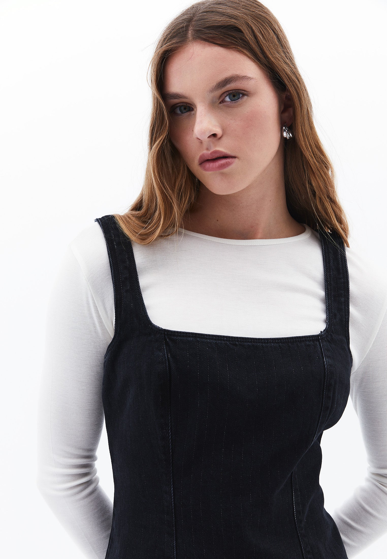Short Dress With Square Neckline - BLACK DENIM