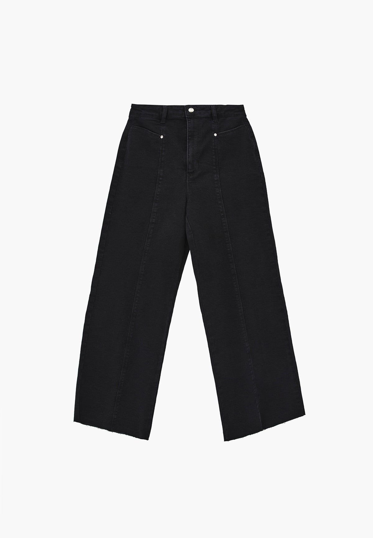 Wide Leg Cropped Pants - BLACK DENIM