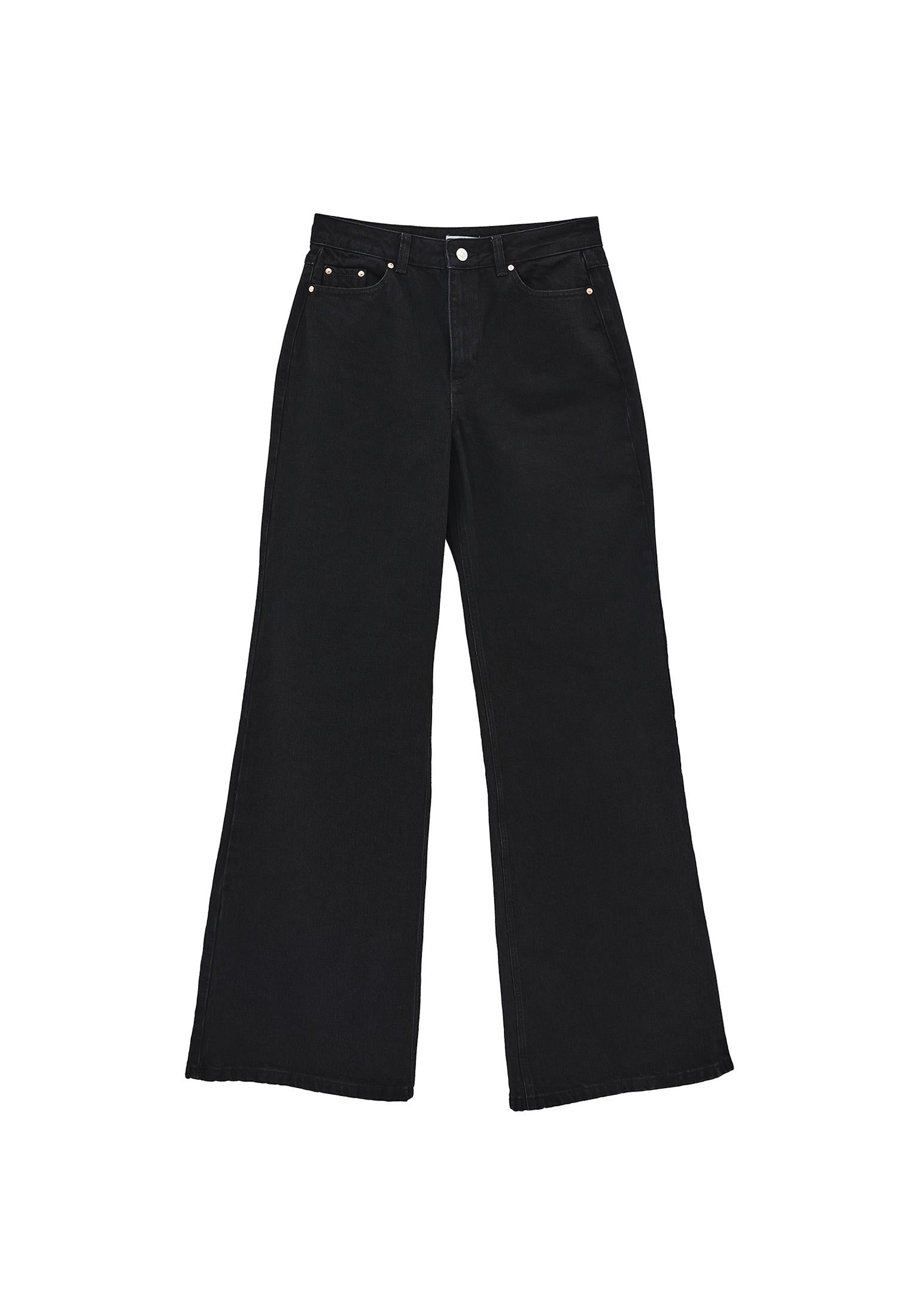 Wide Leg High Waist Denim Pants With Pocket Details - BLACK DENIM