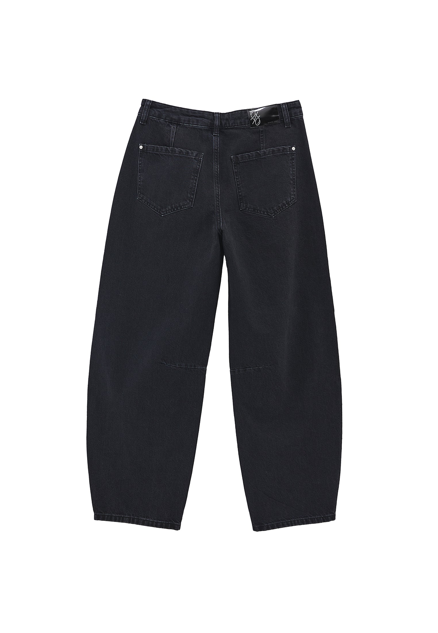Cut Detail Barrel Leg Regular Waist Denim Pants - BLACK DENIM