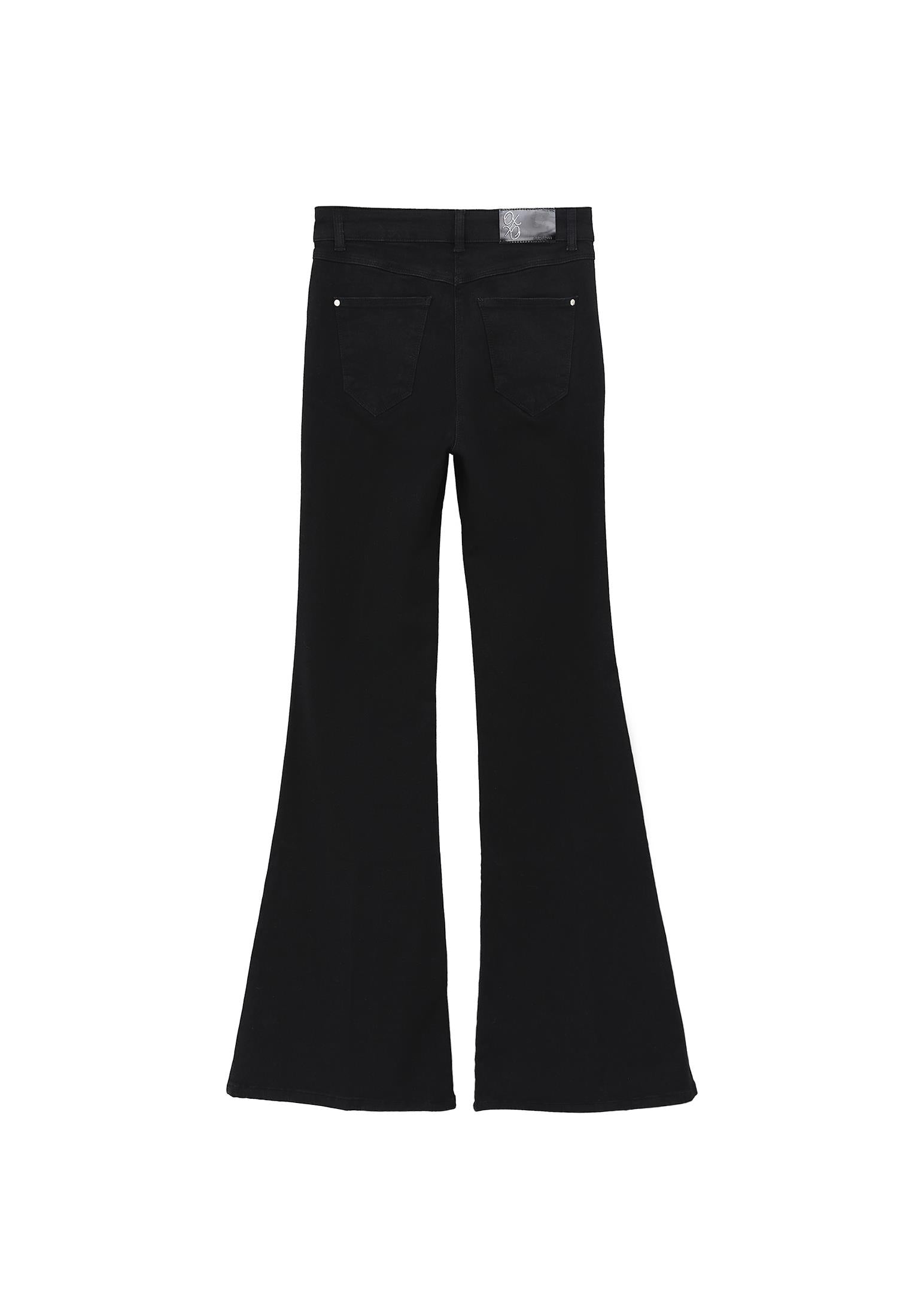 Button Detailed Ultra High Waist Flared Pants - BLACK DENIM