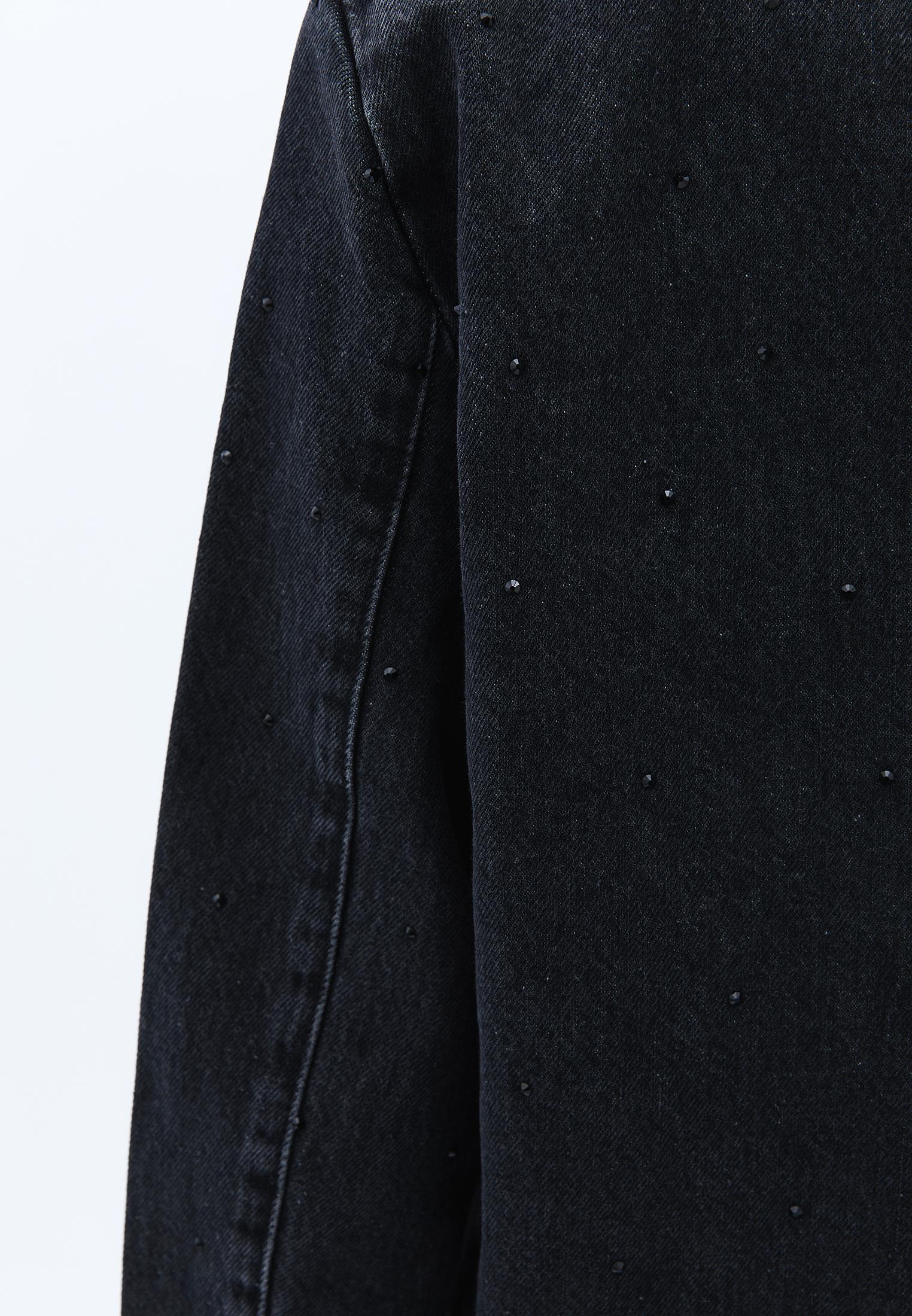 Double-Breasted Collar Oversize Tunic Blazer Jacket - BLACK DENIM