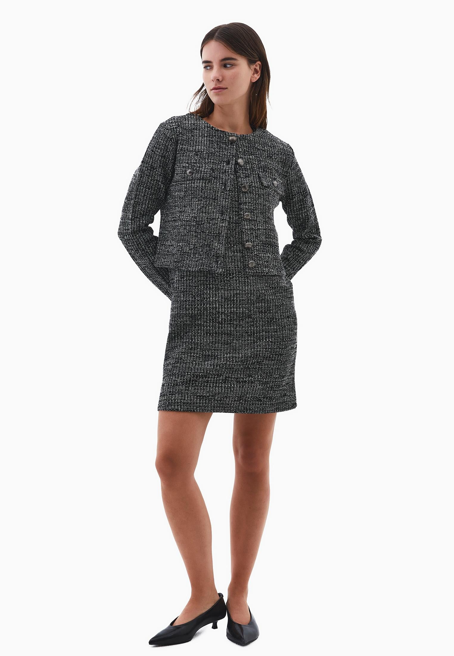 Buttoned Round Neck Cardigan - BLACK MELANGE