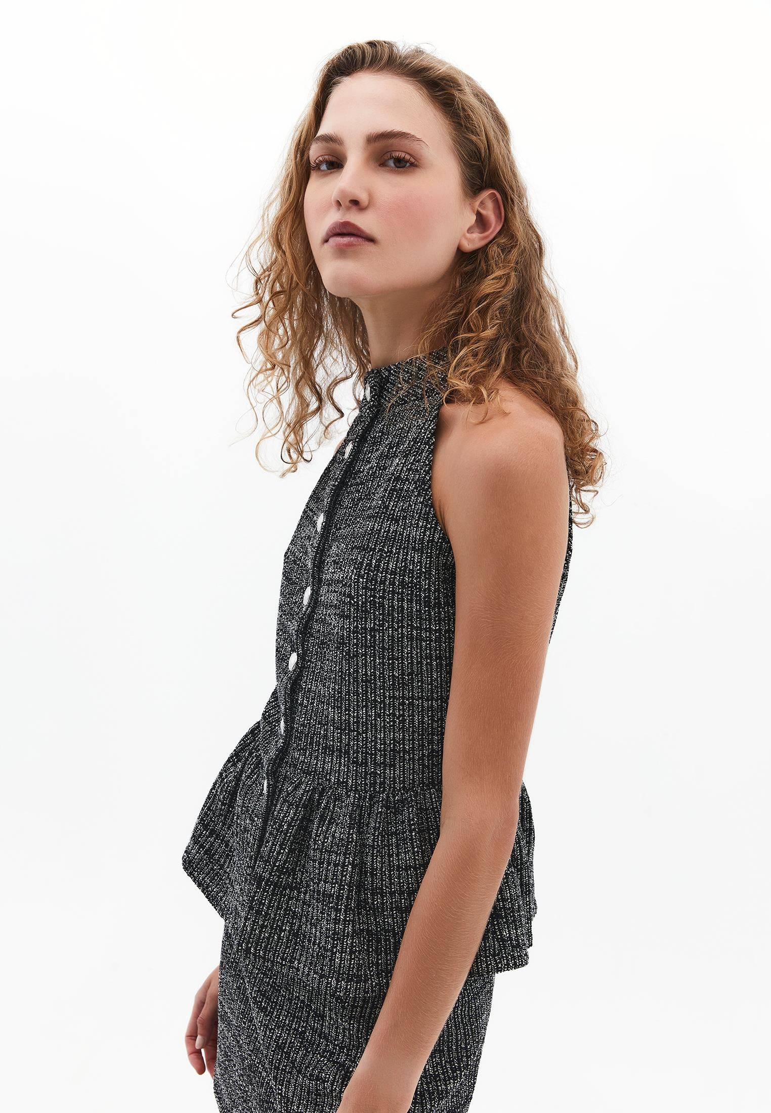Vest With Button Details - BLACK MELANGE