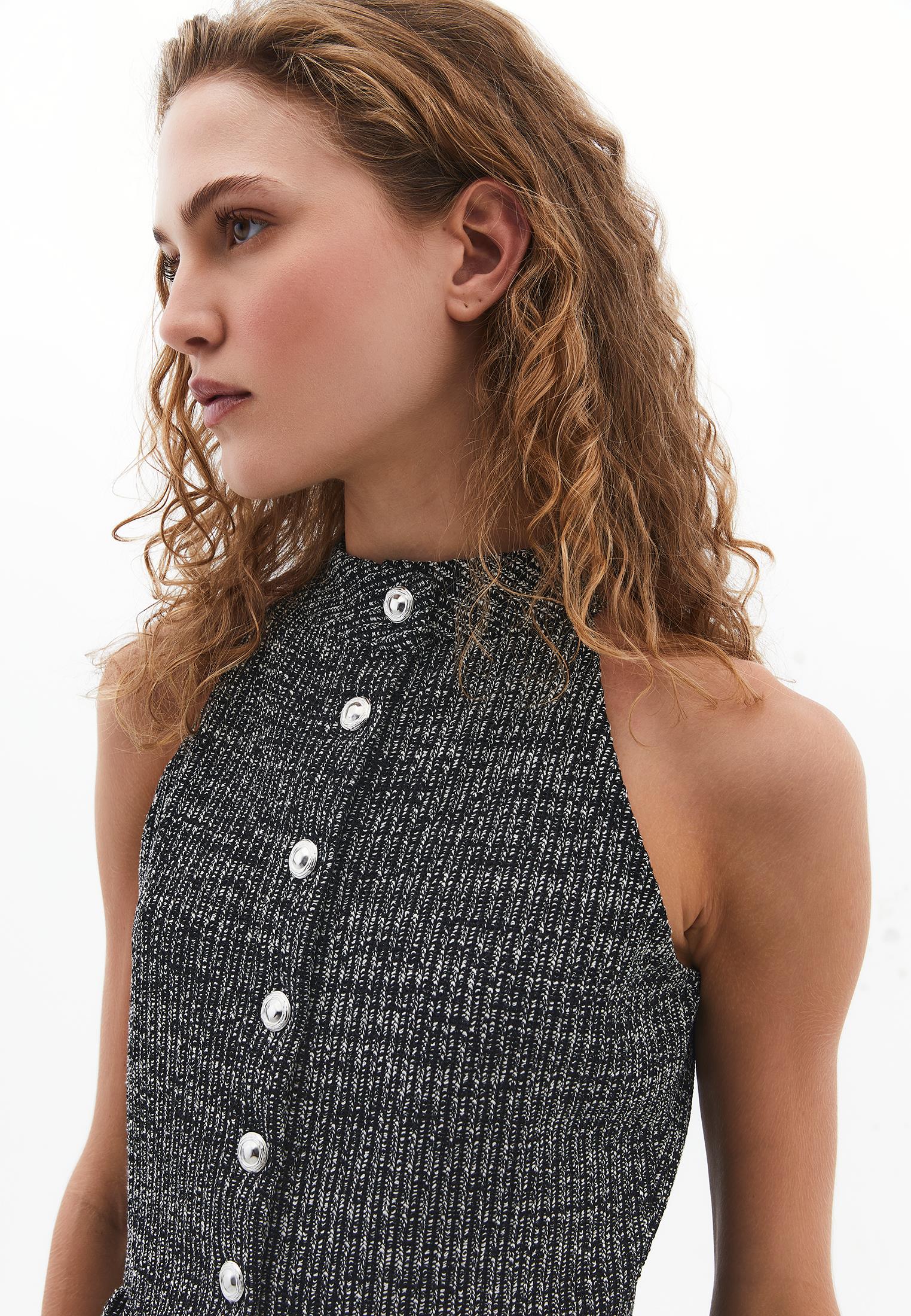 Vest With Button Details - BLACK MELANGE
