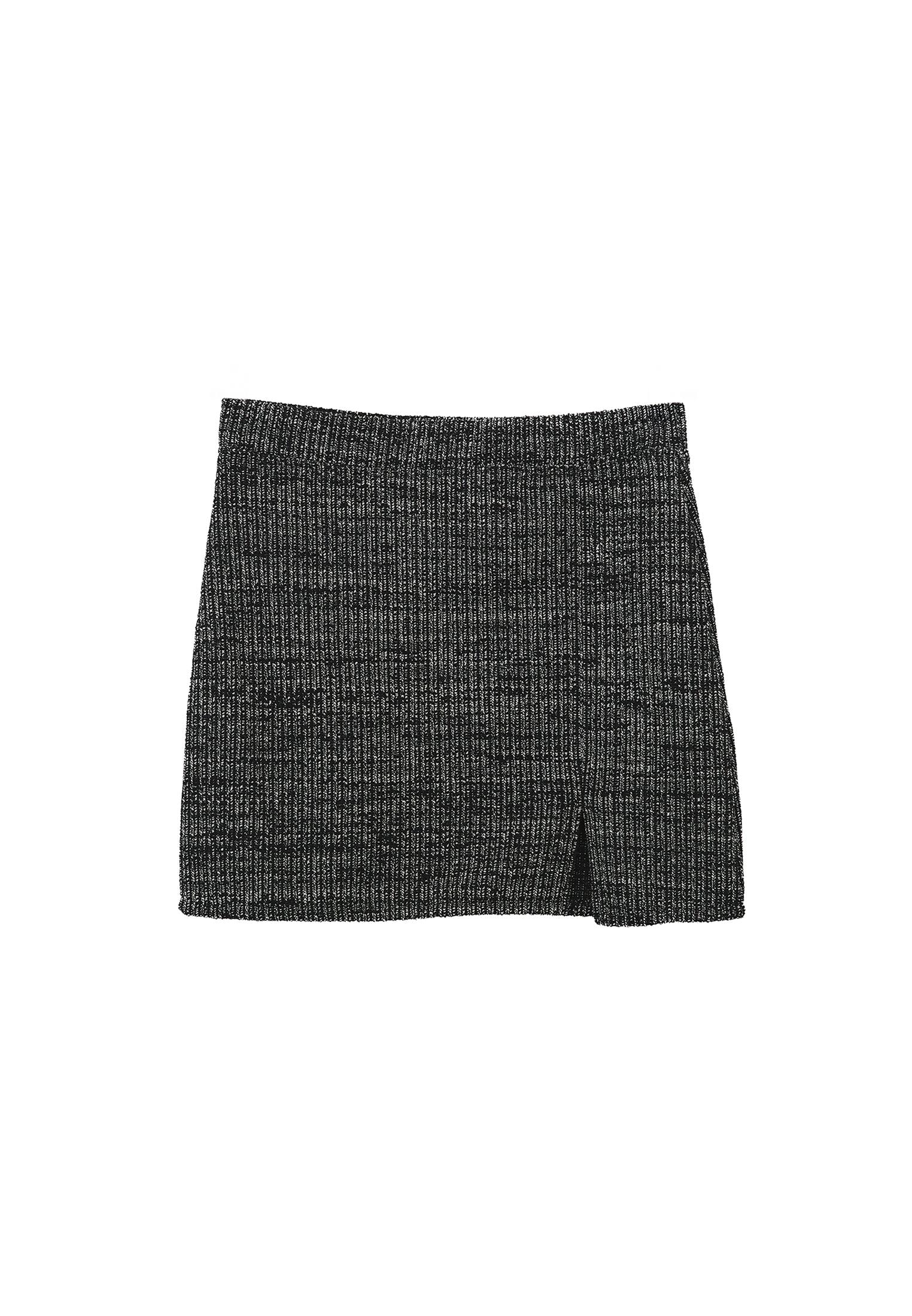 Boucle Short Skirt With Slit - BLACK MELANGE