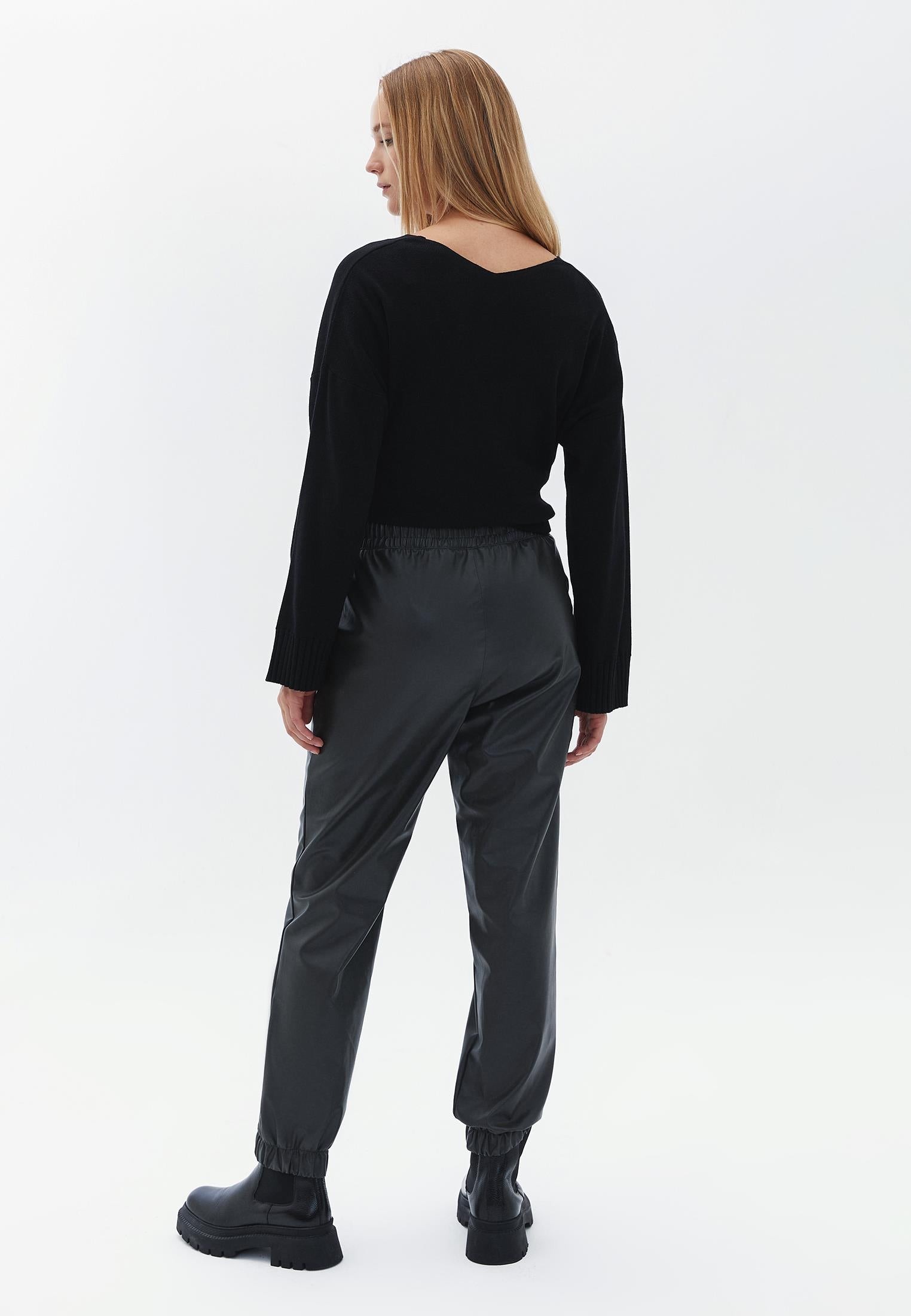 High Waist Cut Jogger Pants - BLACK OLIVE