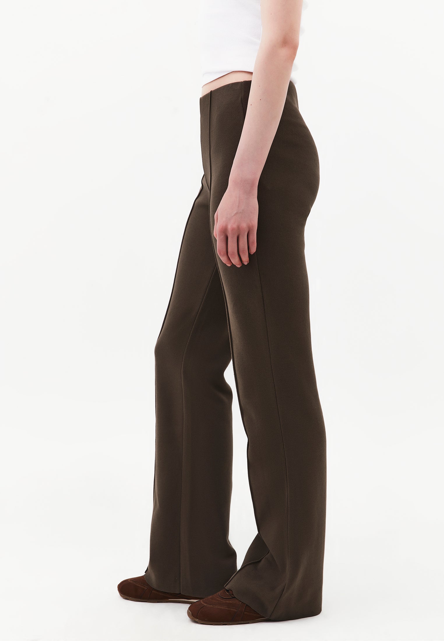 High Waist Flared Spanish Trousers - BLACK OLIVE