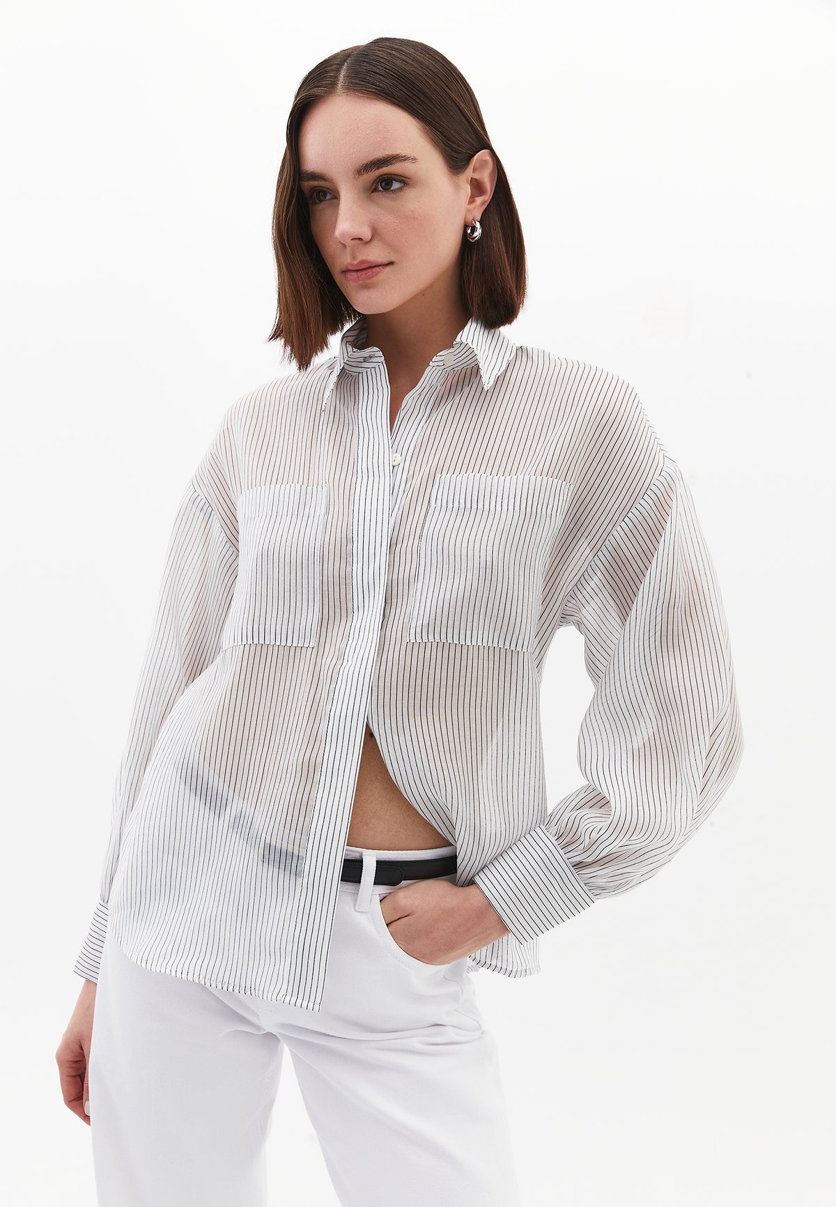 Striped Balloon Sleeve Shirt - BLACK STRIPE