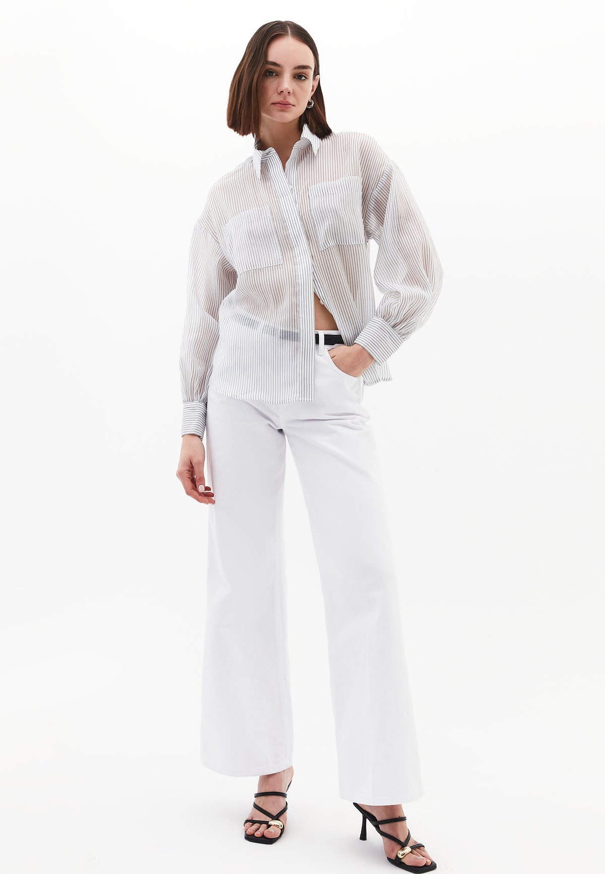 Striped Balloon Sleeve Shirt - BLACK STRIPE