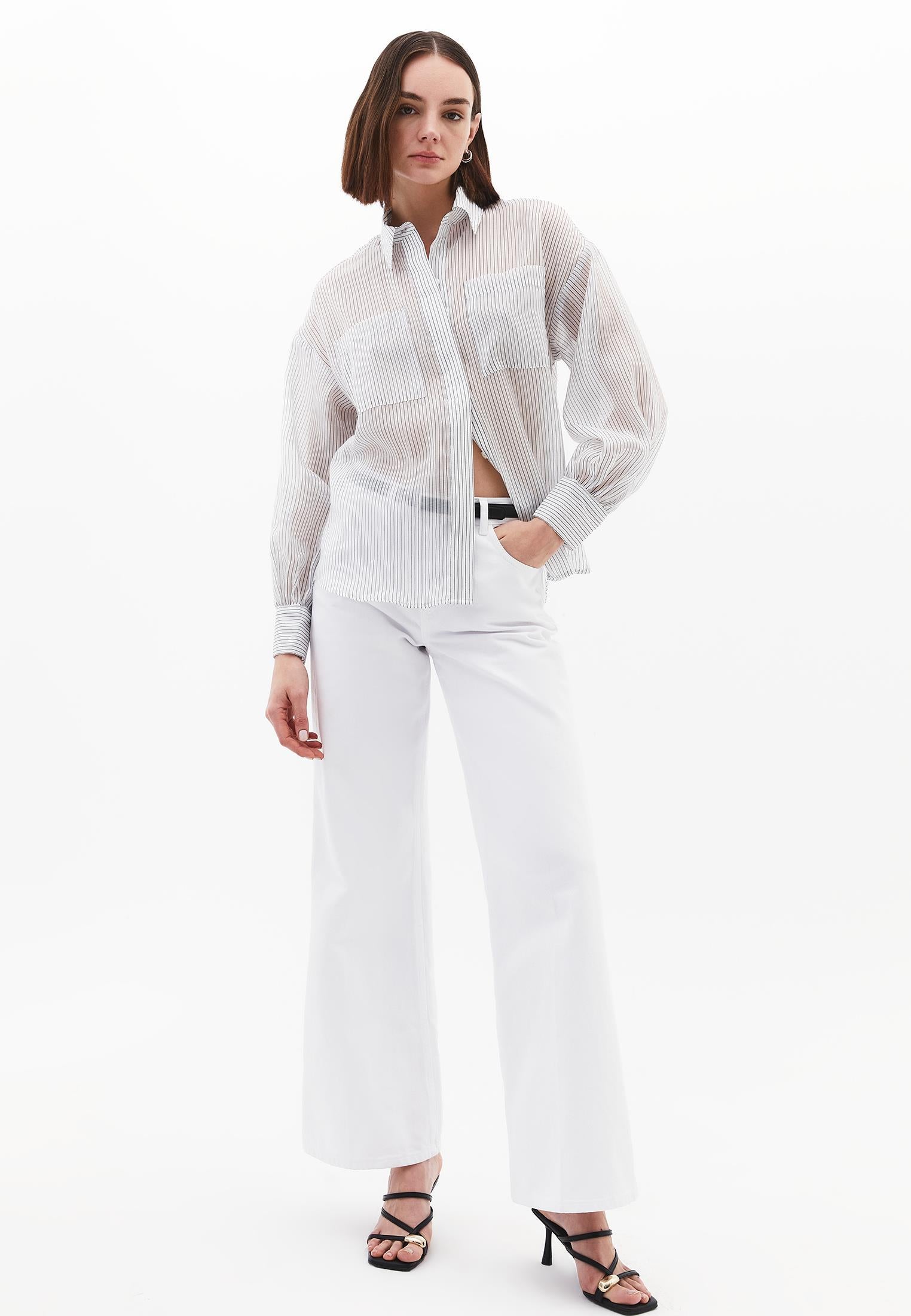 Striped Balloon Sleeve Shirt - BLACK STRIPE