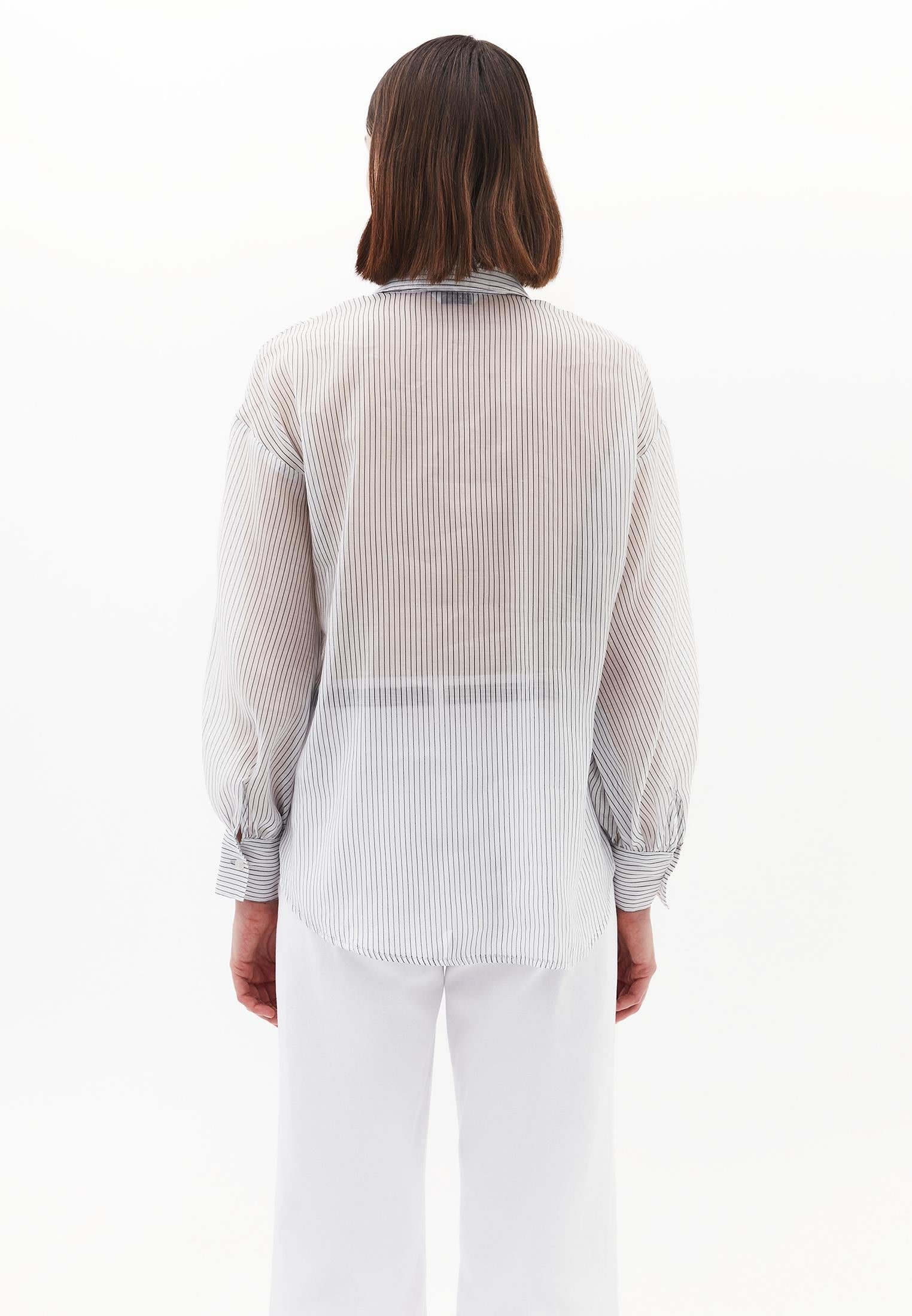 Striped Balloon Sleeve Shirt - BLACK STRIPE