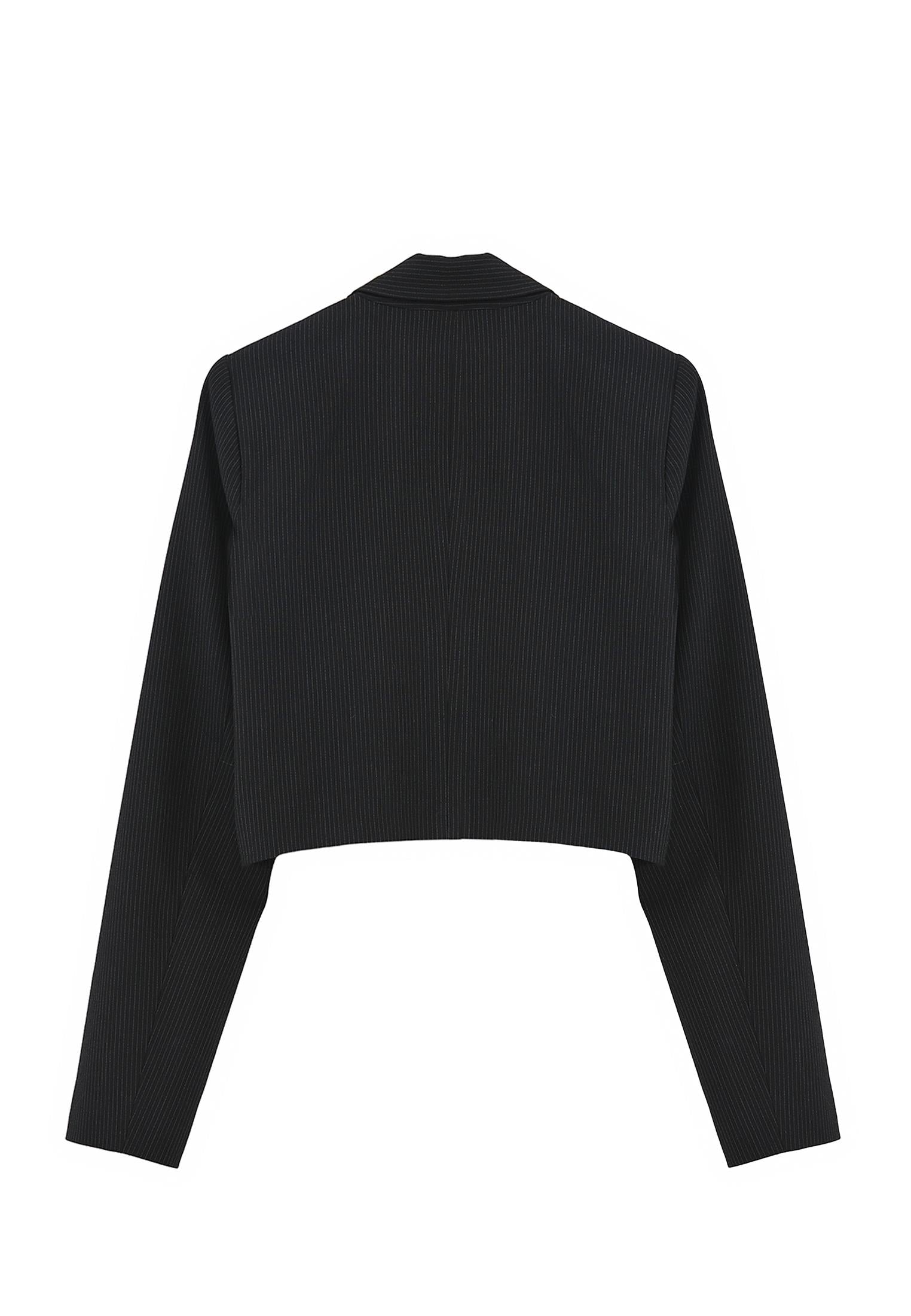 Slim Fit Cropped Blazer Jacket - BLACK STRIPE