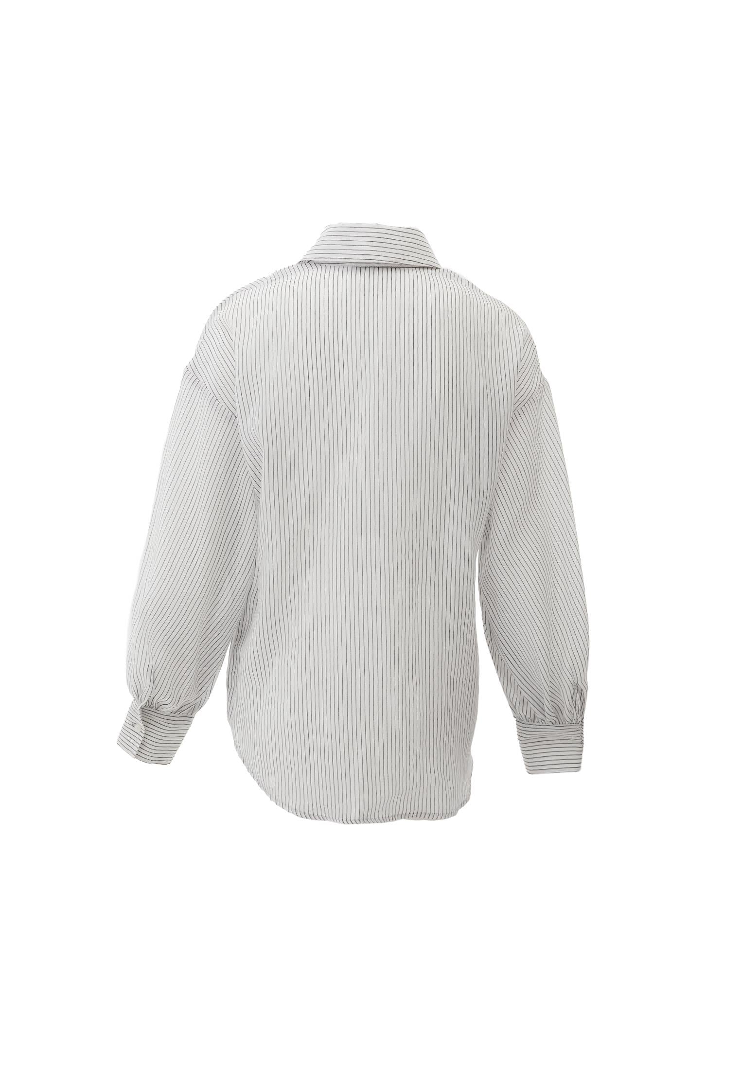 Striped Balloon Sleeve Shirt - BLACK STRIPE