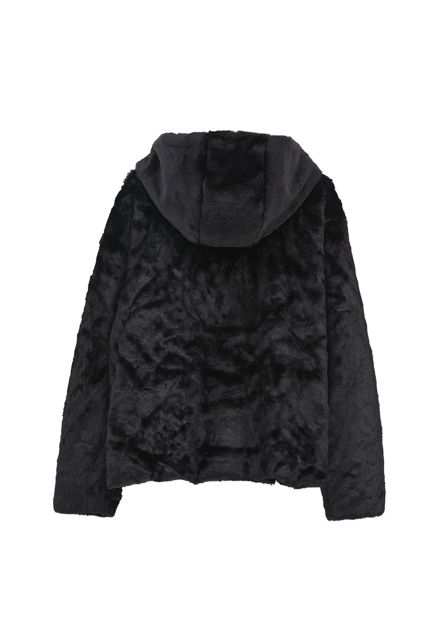 Hooded Fur Jacket - BLACK