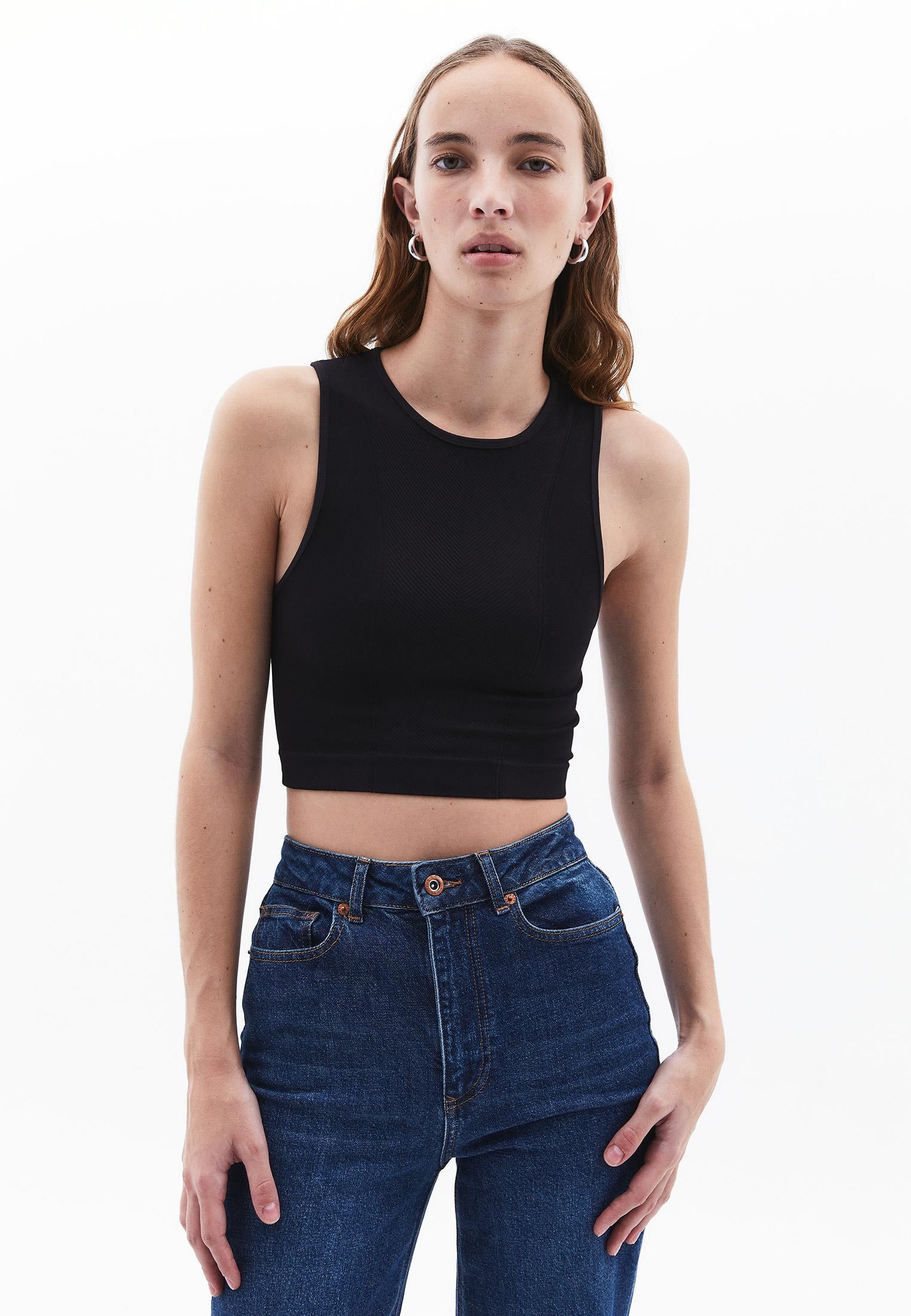 Sleeveless Cropped Top - BLACK