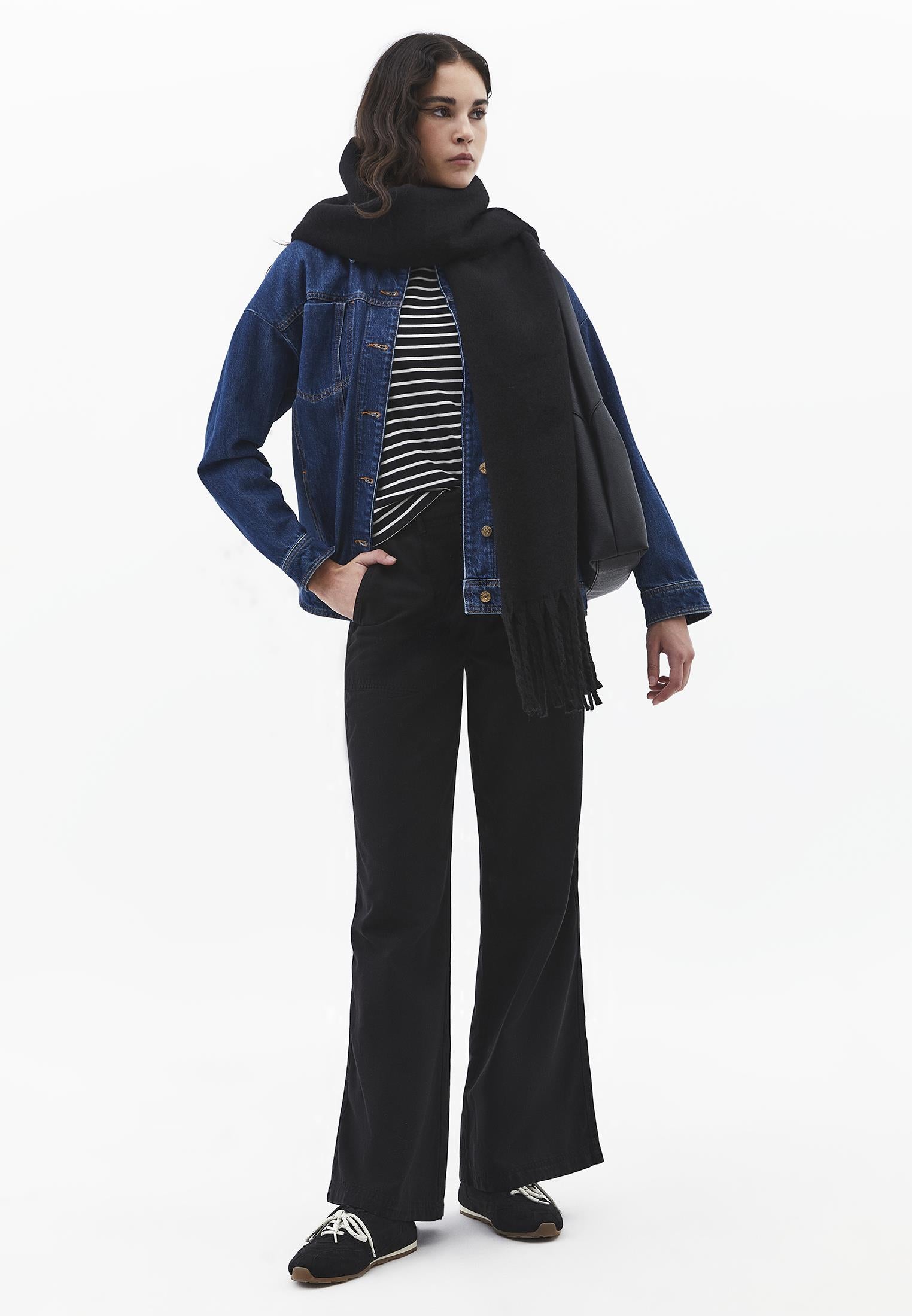 High Waist Wide Leg Woven Pants - BLACK