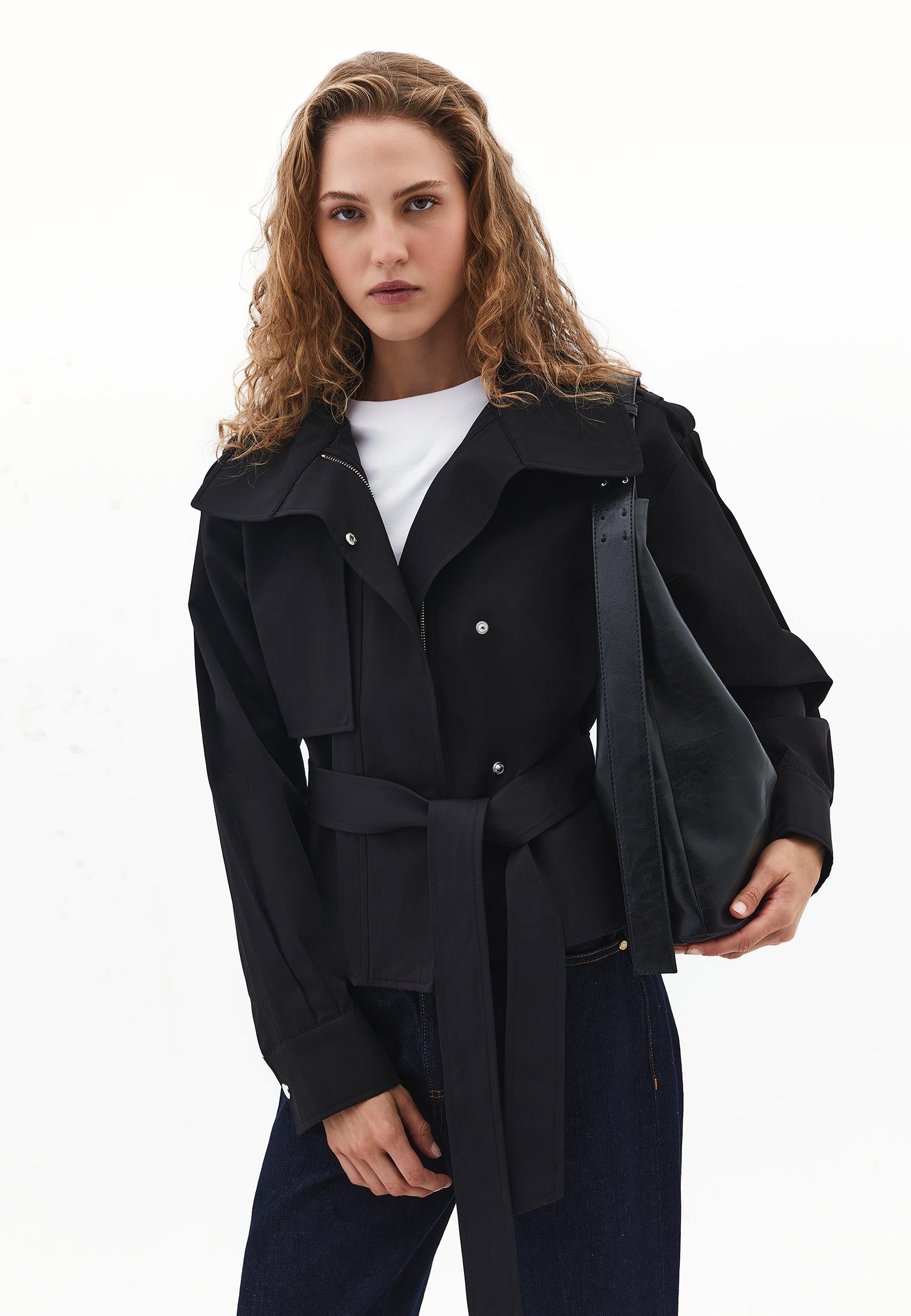 Oversize Cotton Trenchcoat - BLACK