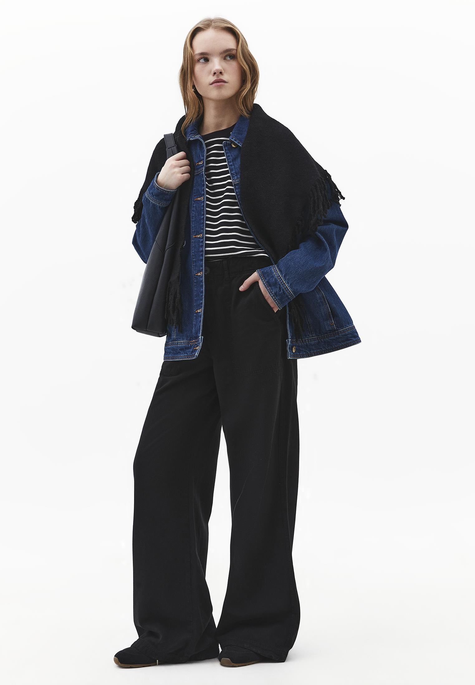 Wide Leg High Waist Pants - BLACK