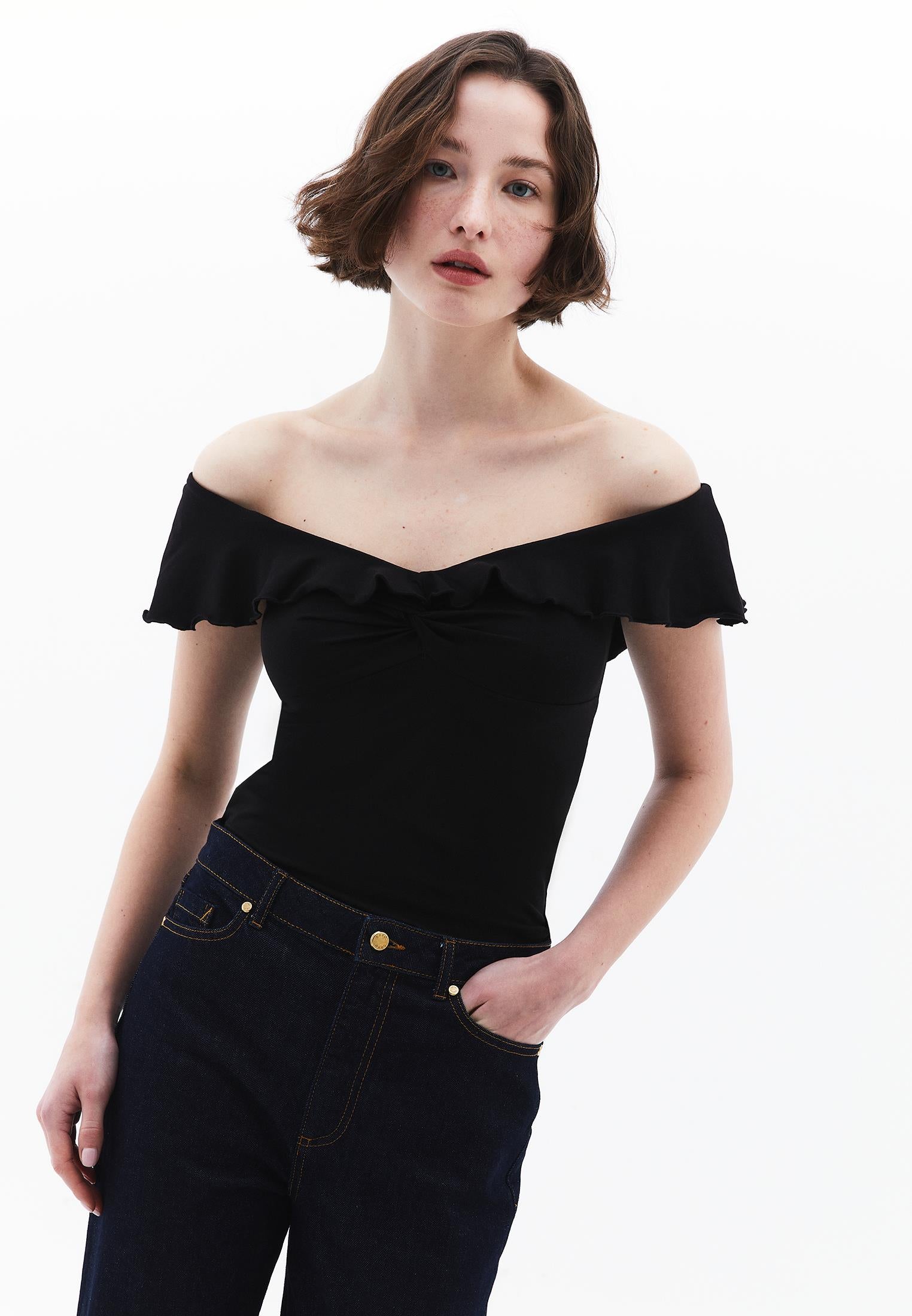 Off Shoulder Modal Blouse - BLACK