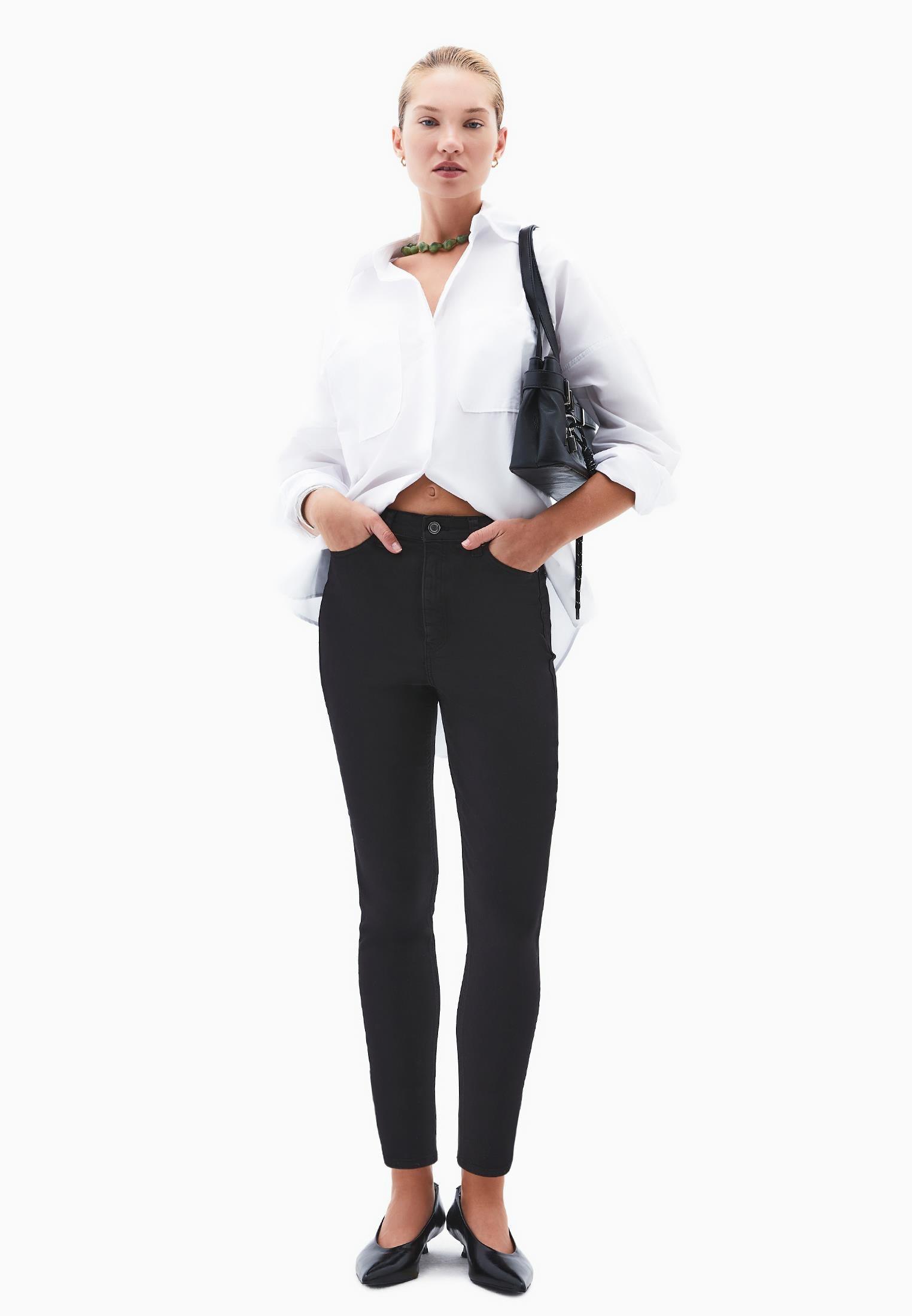 High Waist Ankle Pants - BLACK