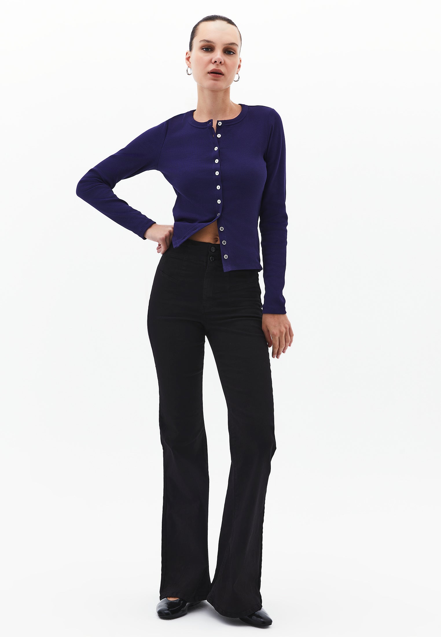 Standard Length Ultra High Waist Flared Pants - BLACK
