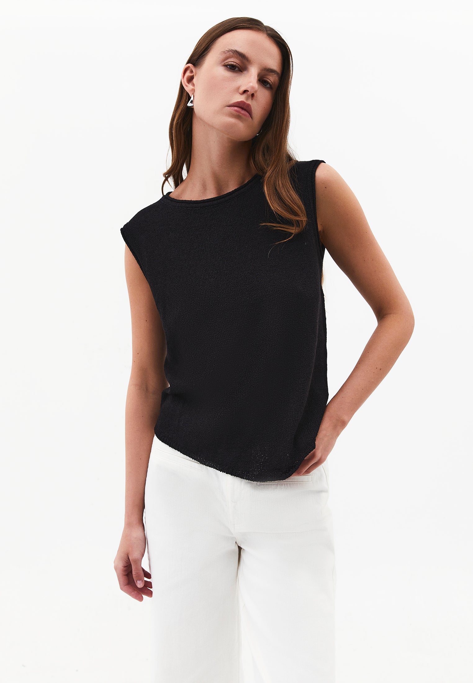 Asymmetric Tunic Knit Tank - BLACK