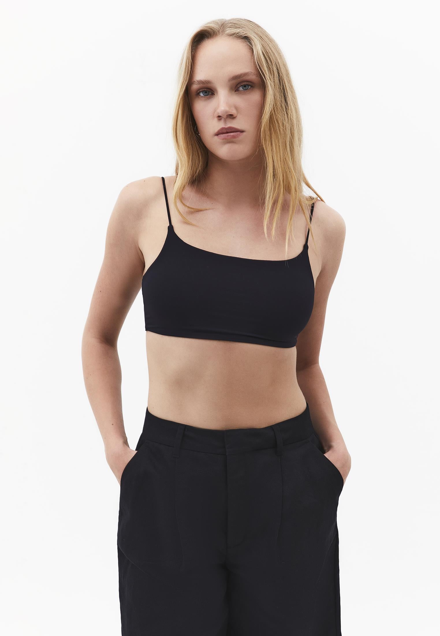 Square Neck Sleeveless Strap Bustier - BLACK