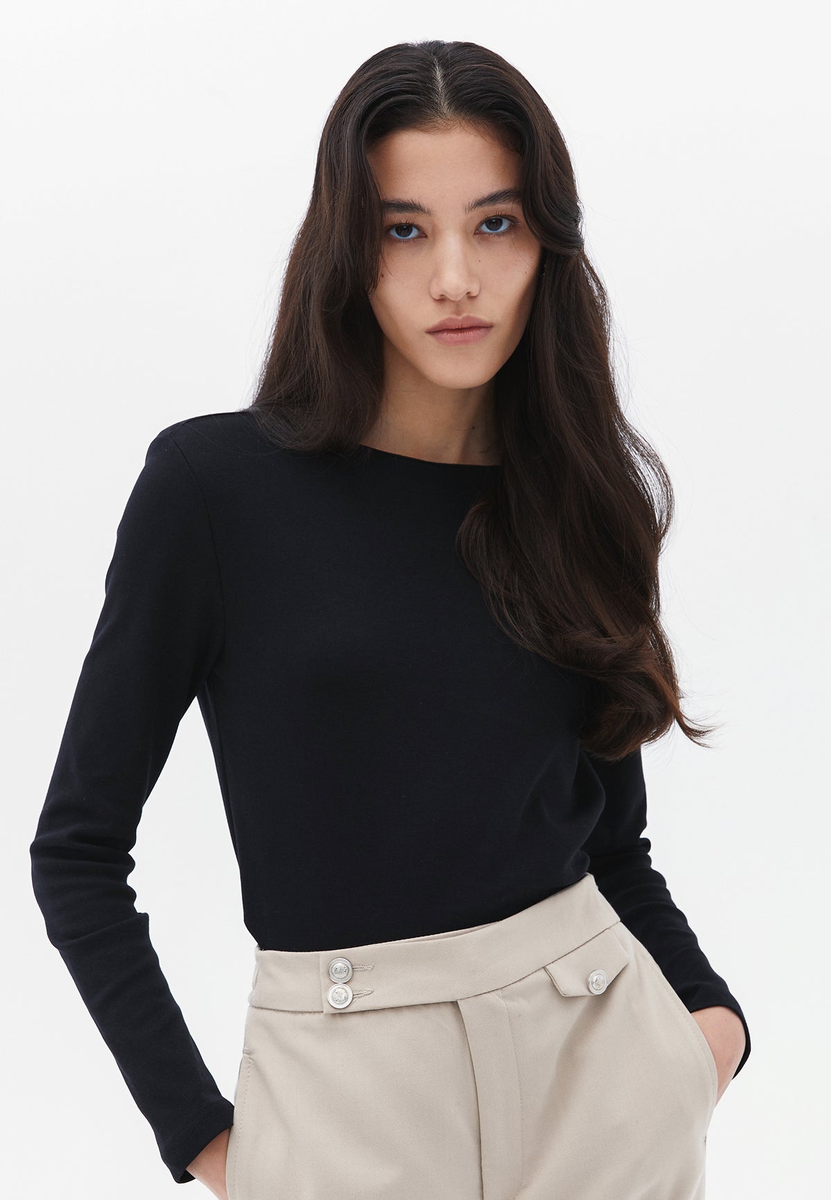 Long Sleeve Boat Neck Sweatshirt - BLACK