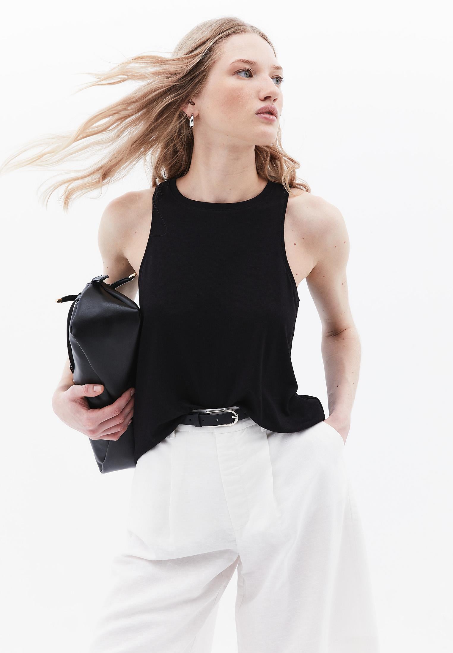 Loose Halter Neck Tank Top - BLACK