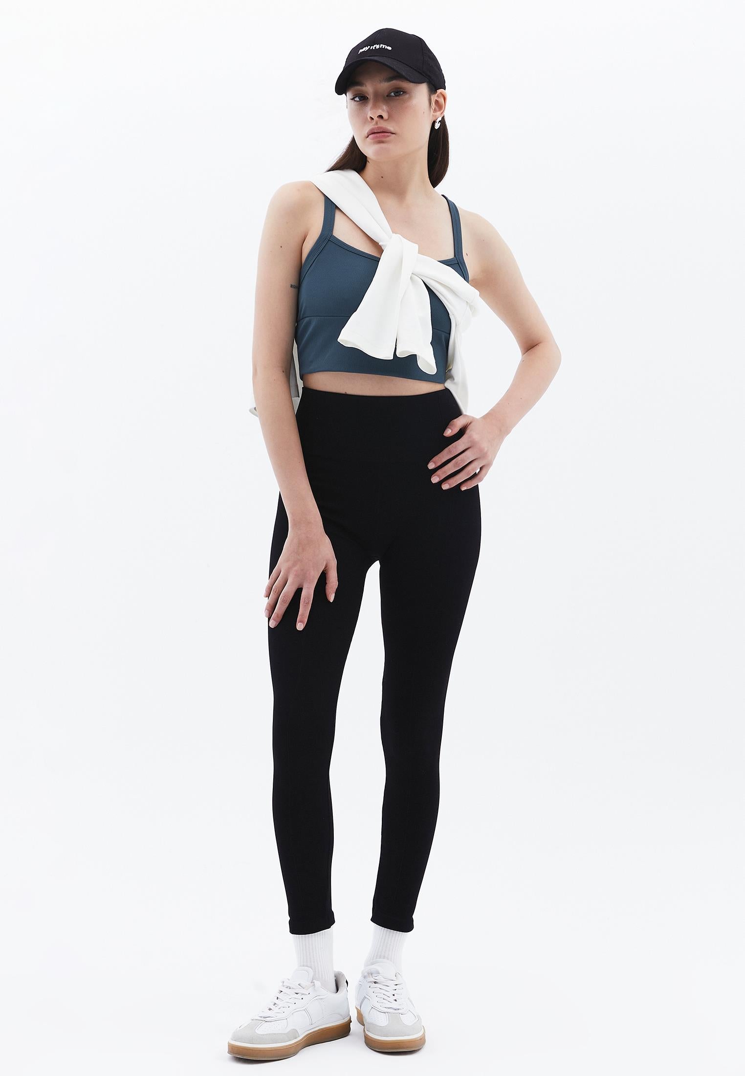 High Waist Elastic Leggings - BLACK