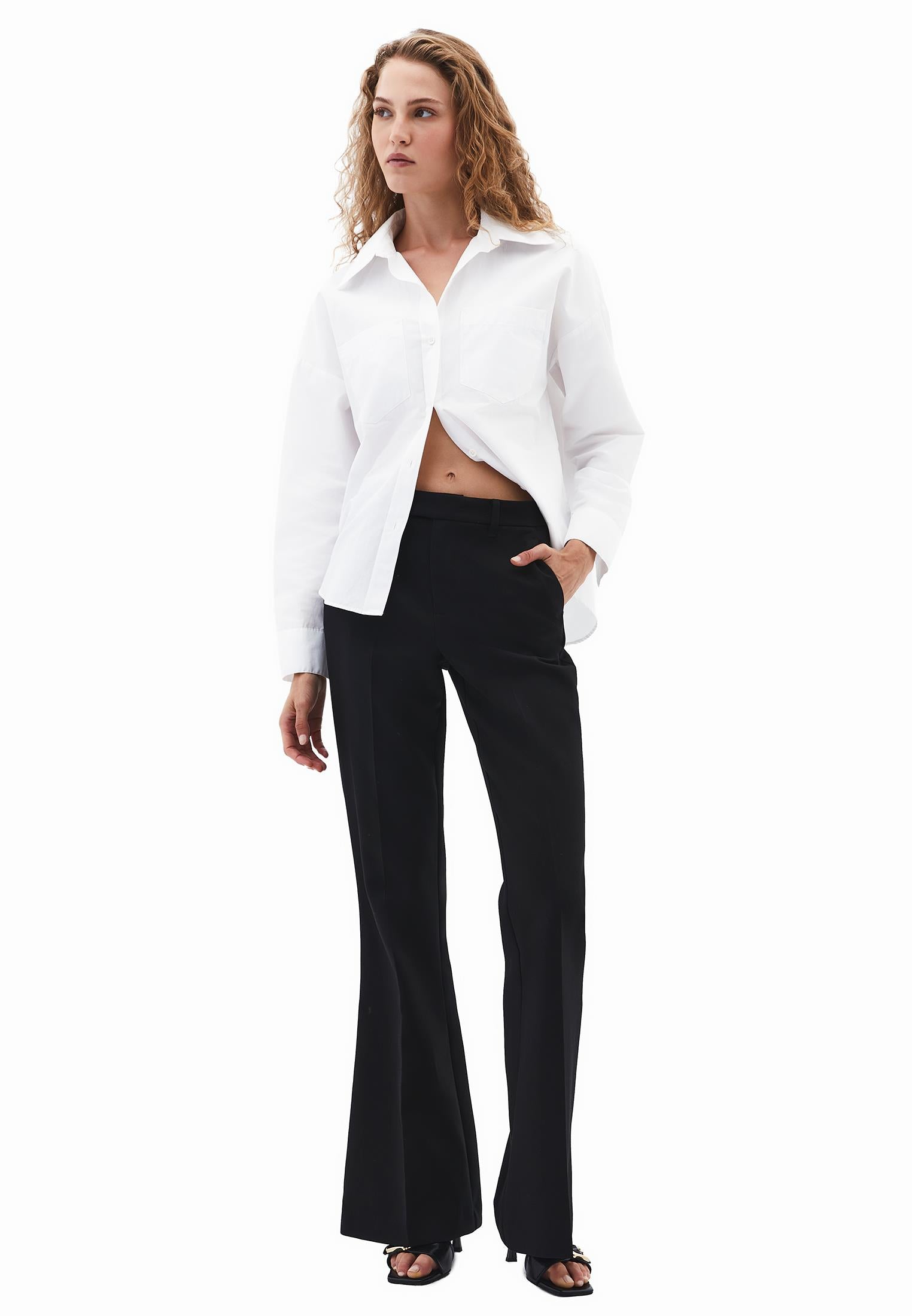 Spanish Leg High Waist Pants - BLACK