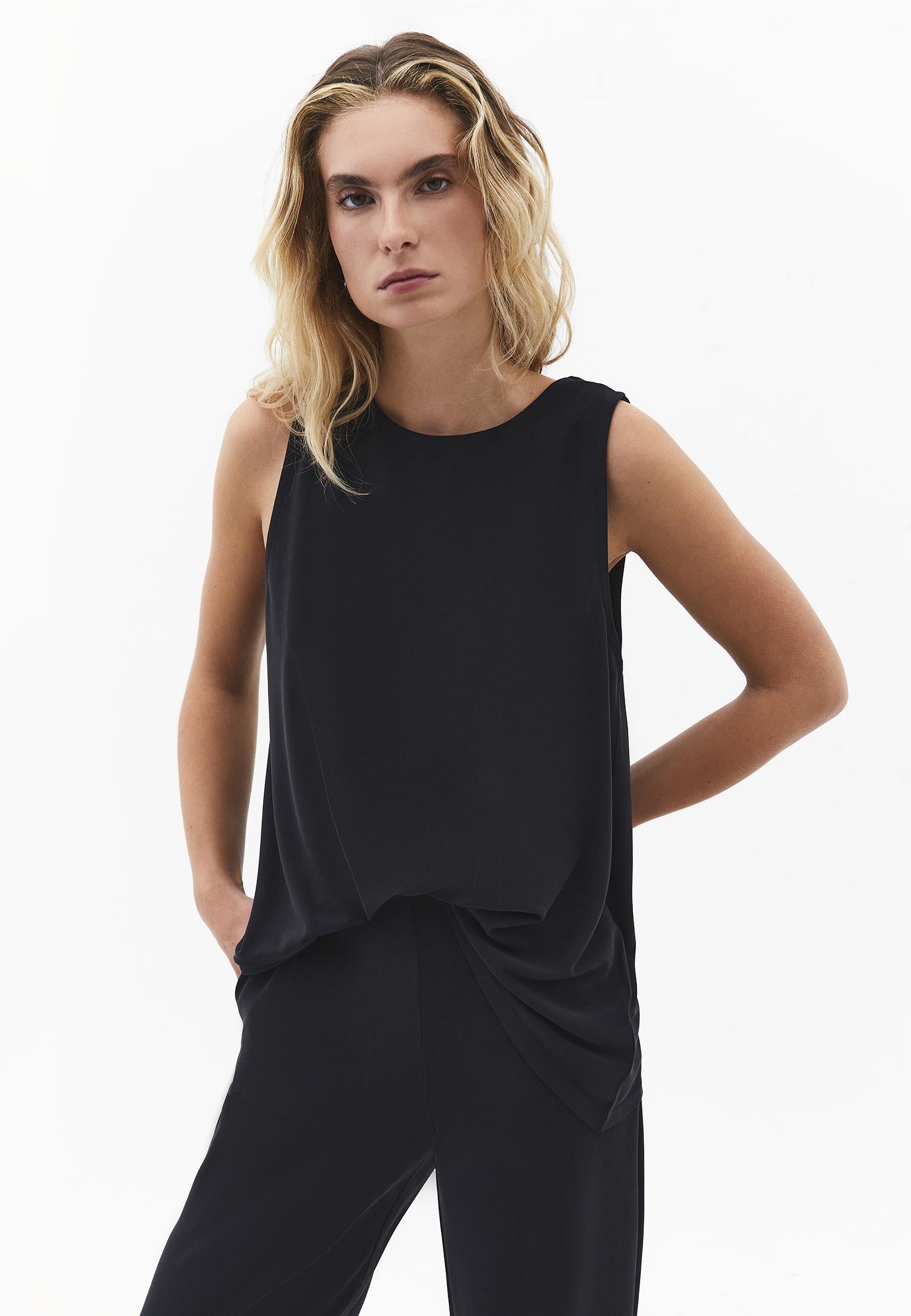Crew Neck Loose Fit Tank Top - BLACK